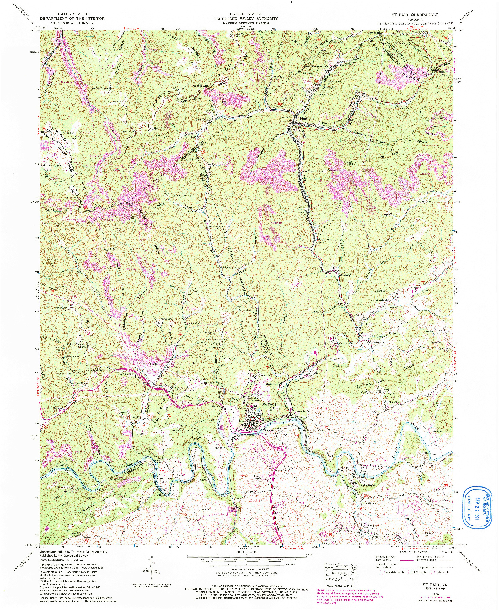 USGS 1:24000-SCALE QUADRANGLE FOR ST PAUL, VA 1958