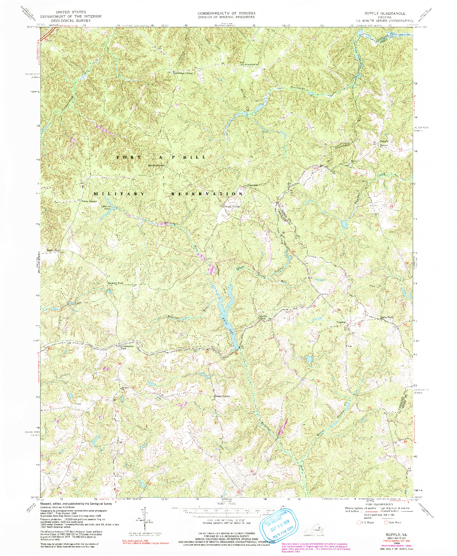 USGS 1:24000-SCALE QUADRANGLE FOR SUPPLY, VA 1968