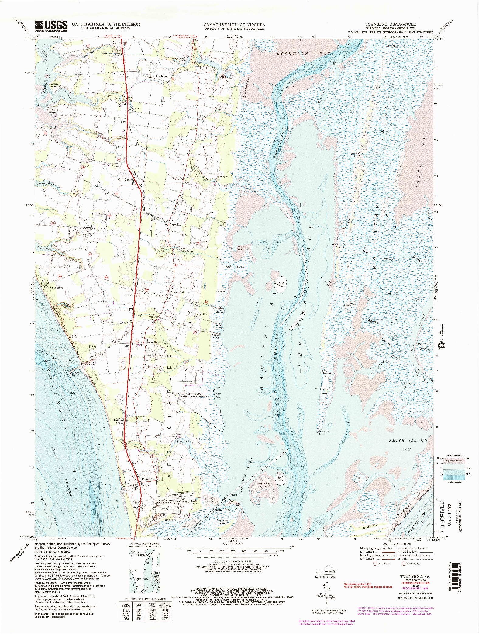 USGS 1:24000-SCALE QUADRANGLE FOR TOWNSEND, VA 1968