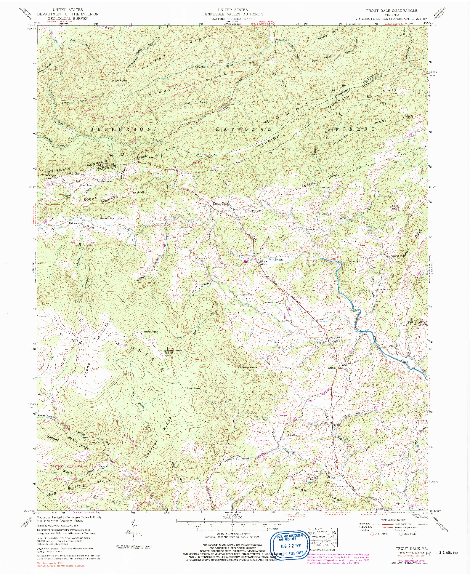 USGS 1:24000-SCALE QUADRANGLE FOR TROUT DALE, VA 1959