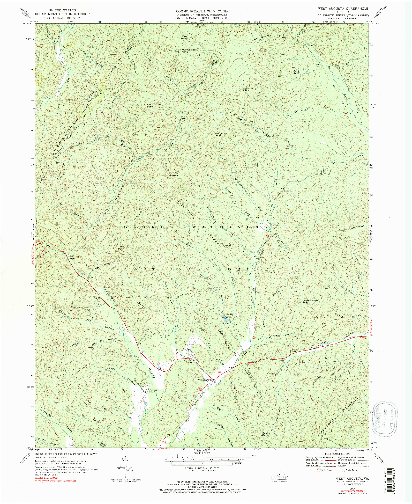 USGS 1:24000-SCALE QUADRANGLE FOR WEST AUGUSTA, VA 1967