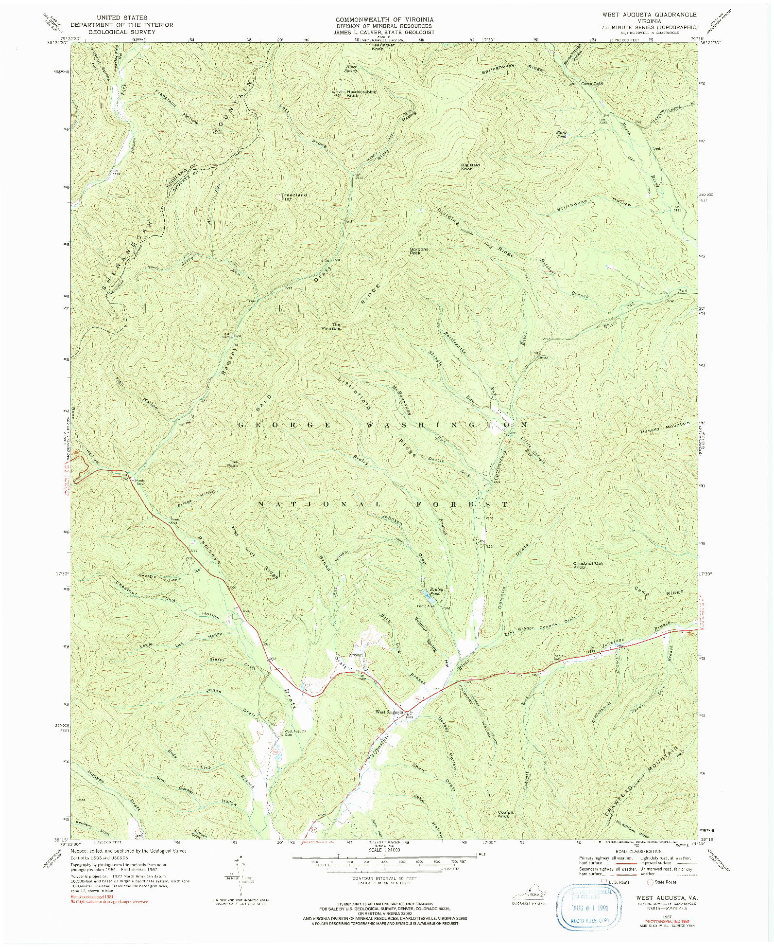 USGS 1:24000-SCALE QUADRANGLE FOR WEST AUGUSTA, VA 1967