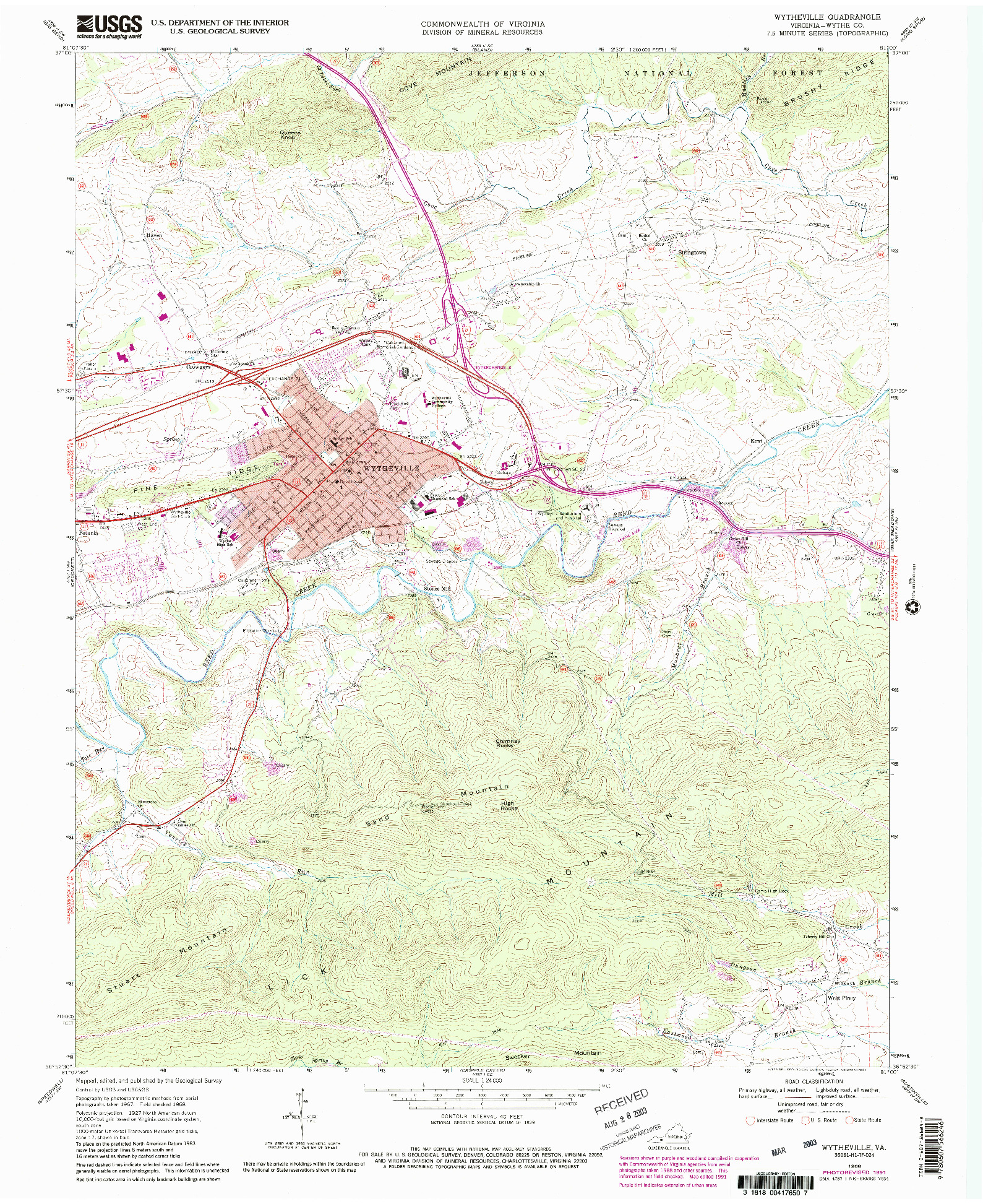 USGS 1:24000-SCALE QUADRANGLE FOR WYTHEVILLE, VA 1968