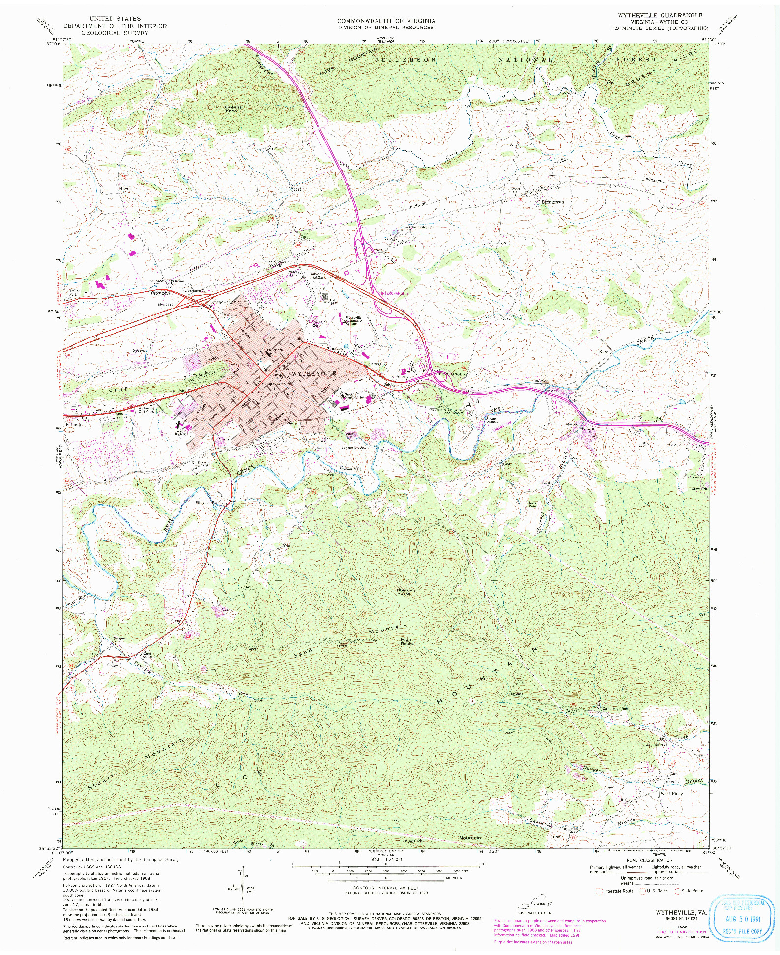 USGS 1:24000-SCALE QUADRANGLE FOR WYTHEVILLE, VA 1968