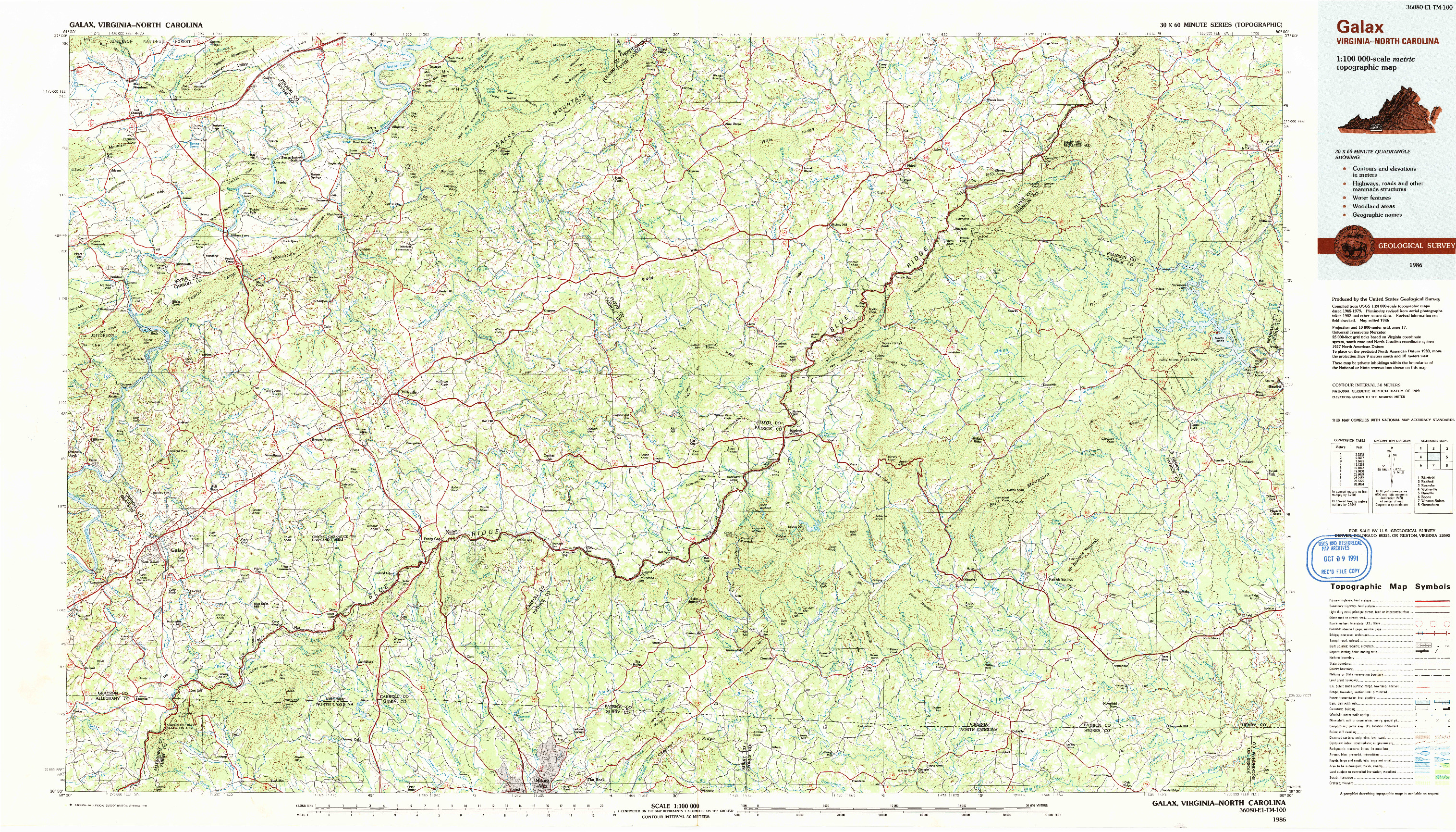 USGS 1:100000-SCALE QUADRANGLE FOR GALAX, VA 1986