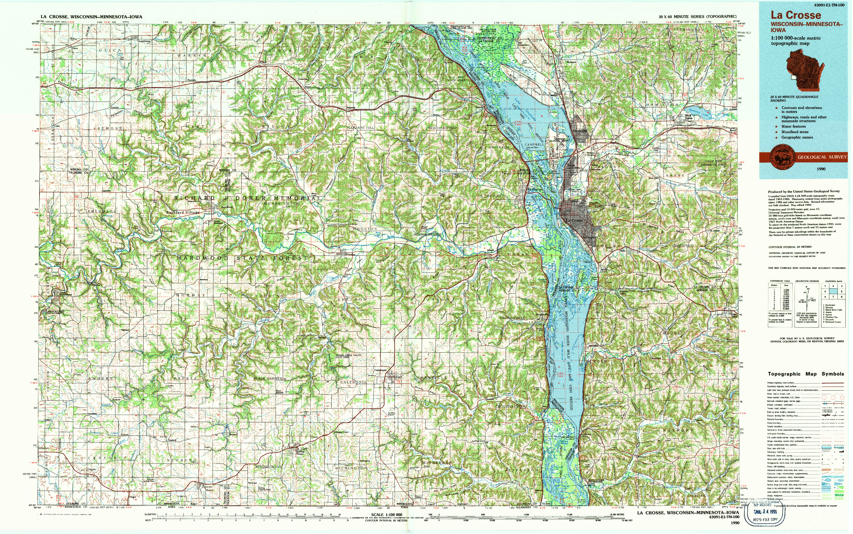 USGS 1:100000-SCALE QUADRANGLE FOR LA CROSSE, WI 1990