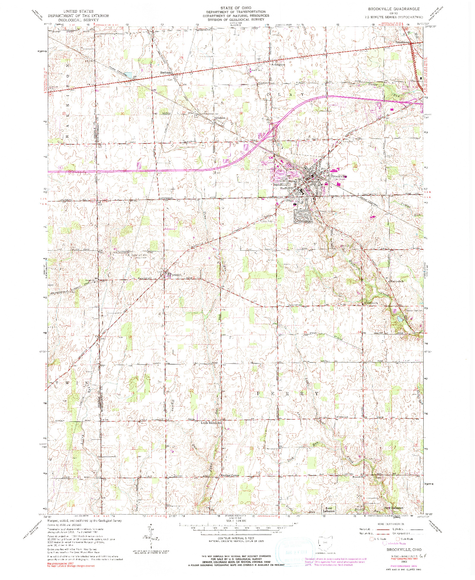 USGS 1:24000-SCALE QUADRANGLE FOR BROOKVILLE, OH 1961