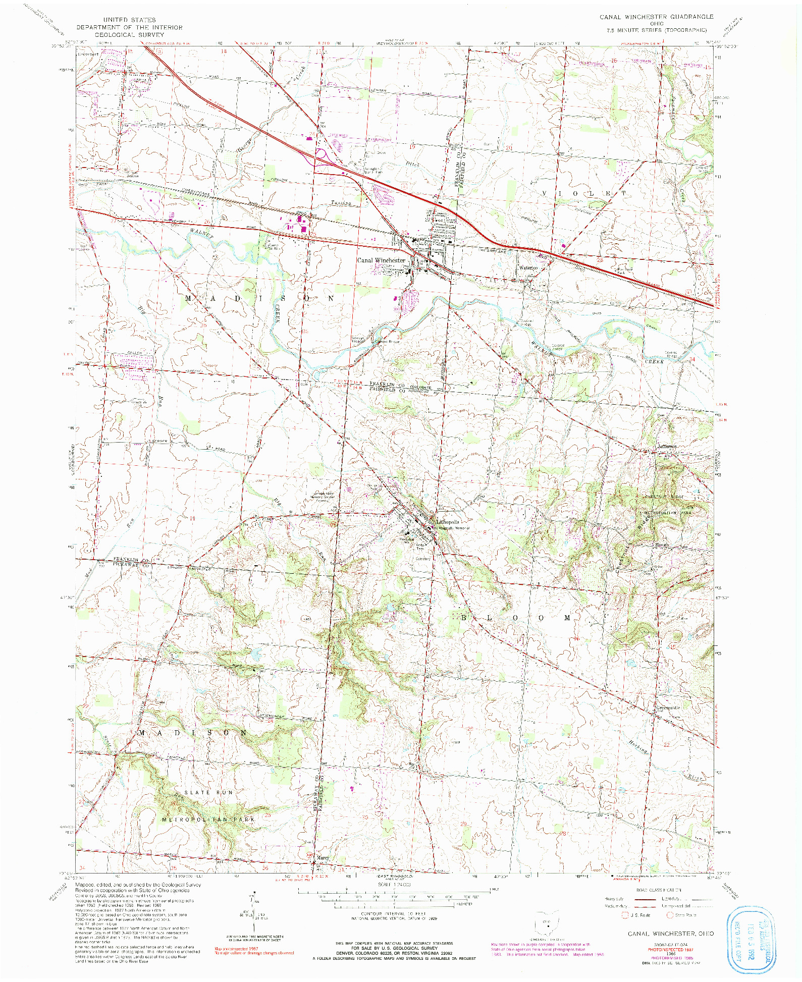 USGS 1:24000-SCALE QUADRANGLE FOR CANAL WINCHESTER, OH 1966