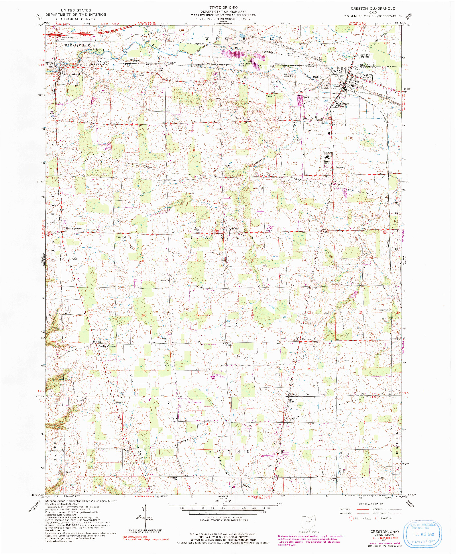 USGS 1:24000-SCALE QUADRANGLE FOR CRESTON, OH 1961