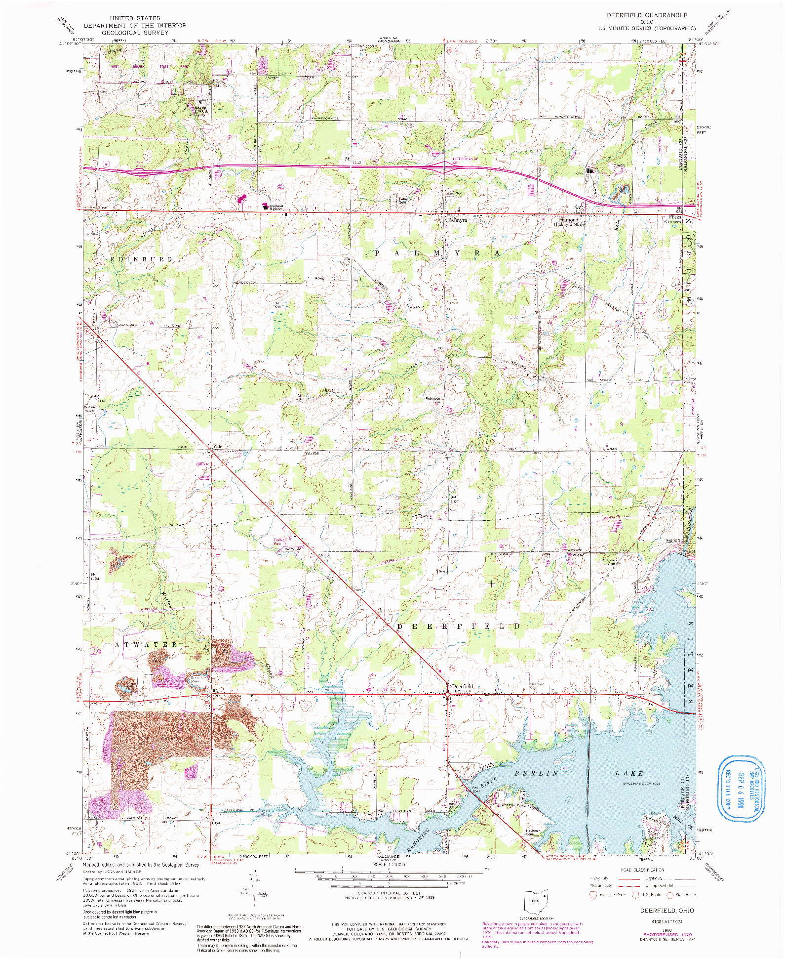 USGS 1:24000-SCALE QUADRANGLE FOR DEERFIELD, OH 1960