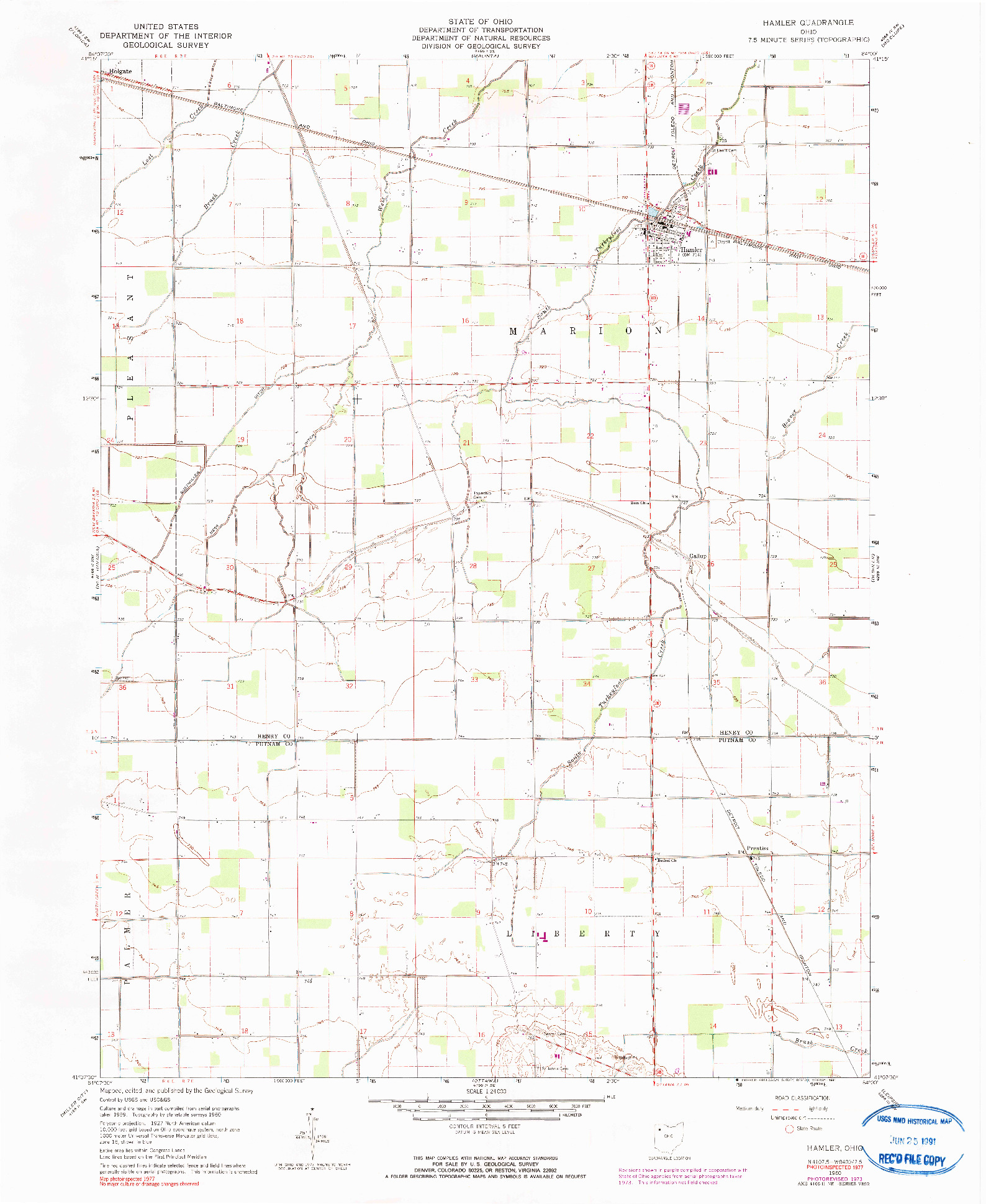 USGS 1:24000-SCALE QUADRANGLE FOR HAMLER, OH 1960