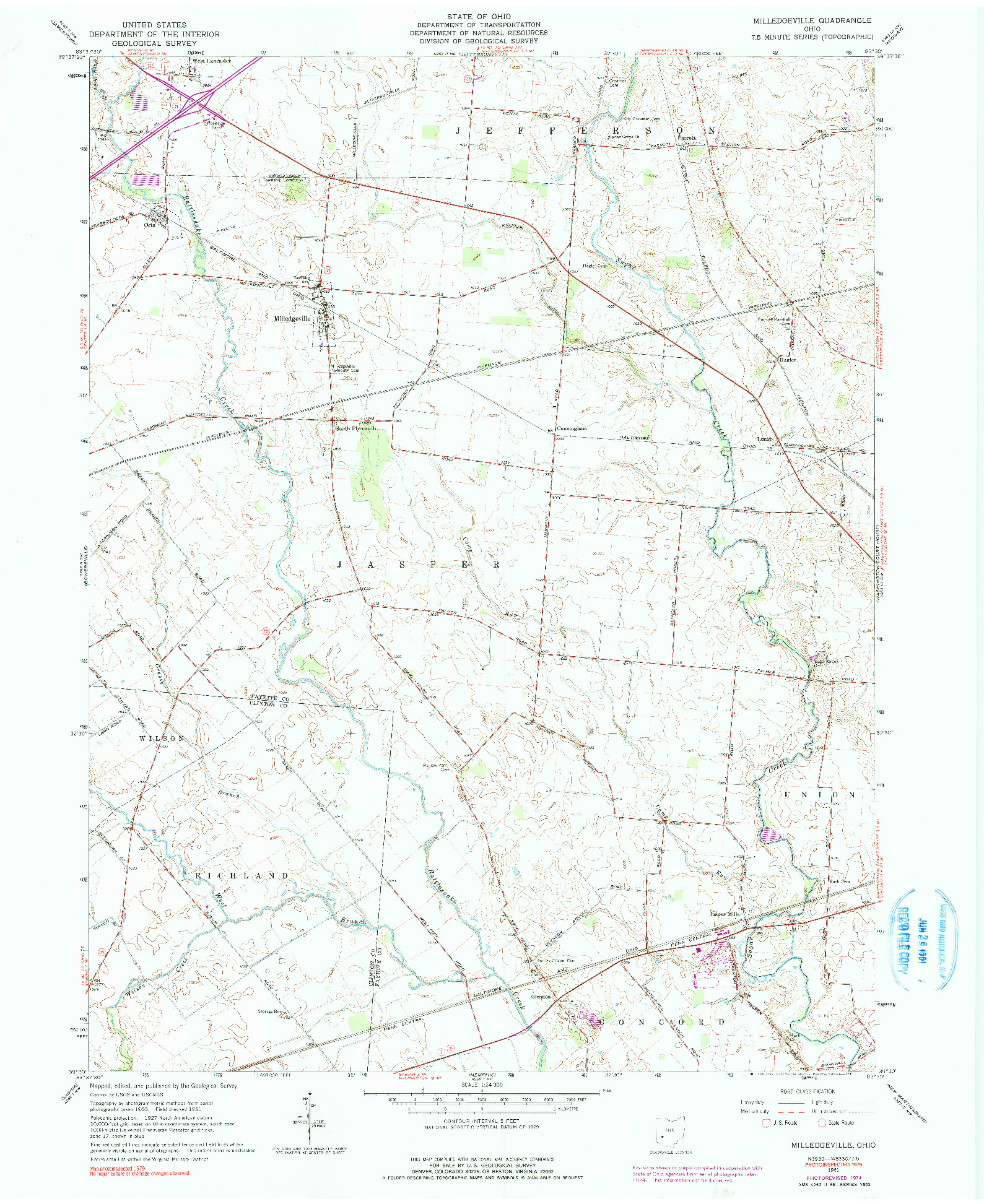 USGS 1:24000-SCALE QUADRANGLE FOR MILLEDGEVILLE, OH 1961