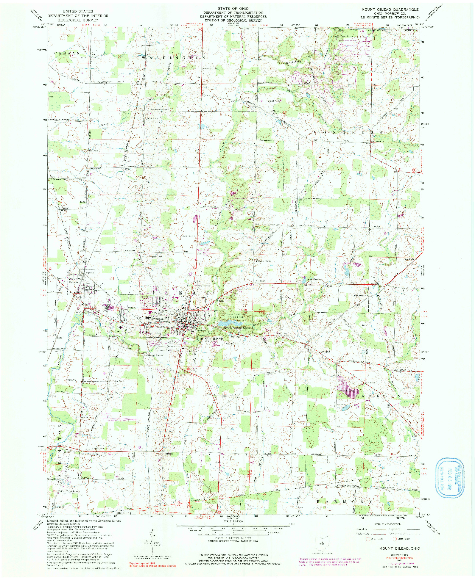 USGS 1:24000-SCALE QUADRANGLE FOR MOUNT GILEAD, OH 1961