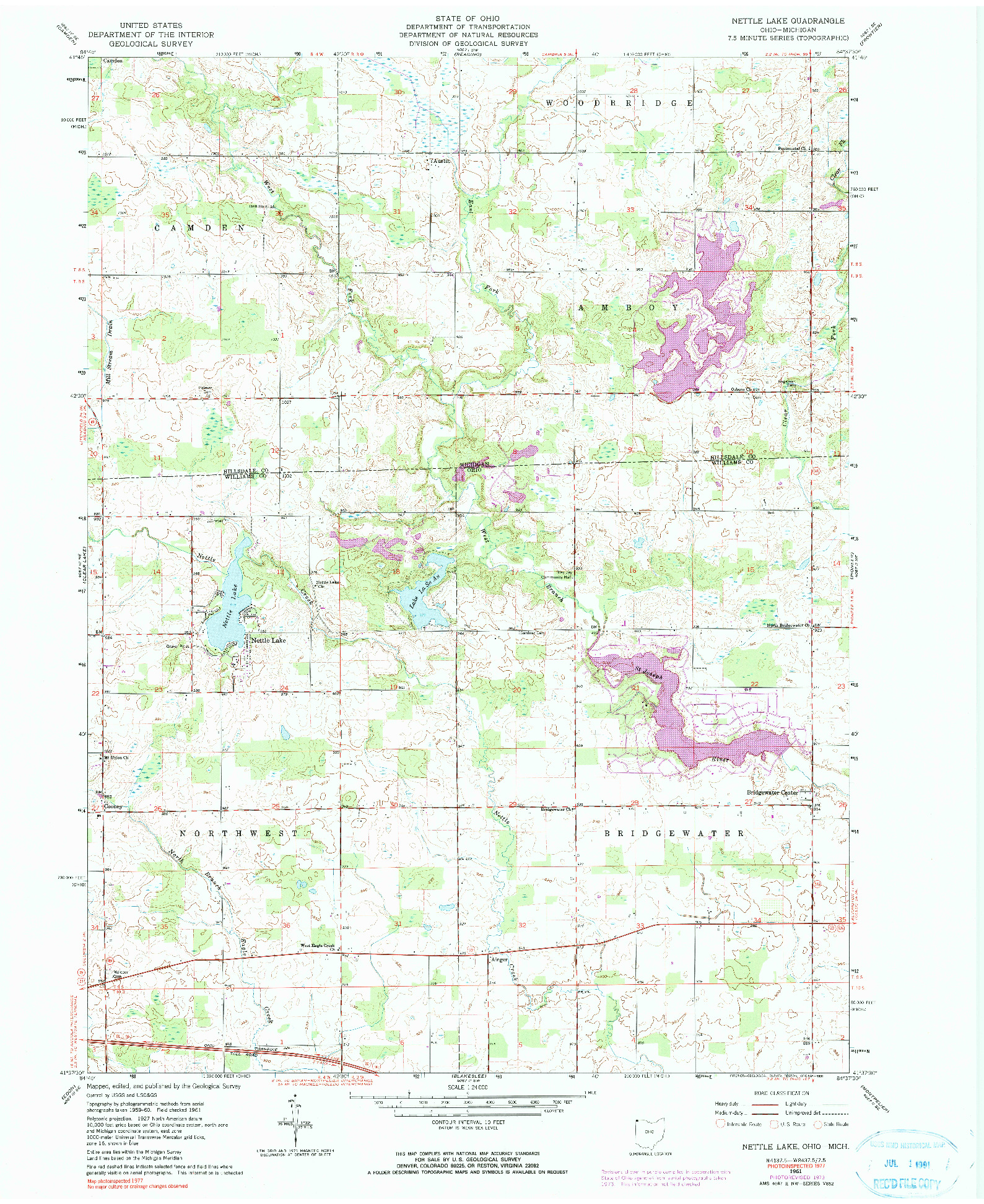 USGS 1:24000-SCALE QUADRANGLE FOR NETTLE LAKE, OH 1961