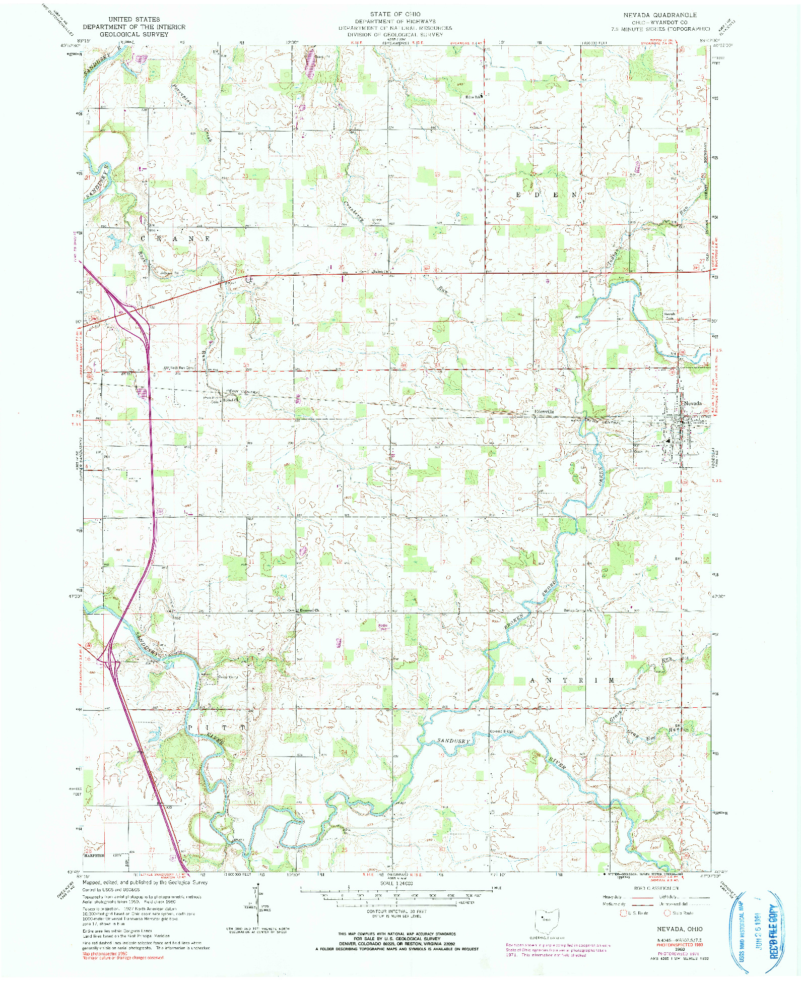 USGS 1:24000-SCALE QUADRANGLE FOR NEVADA, OH 1960