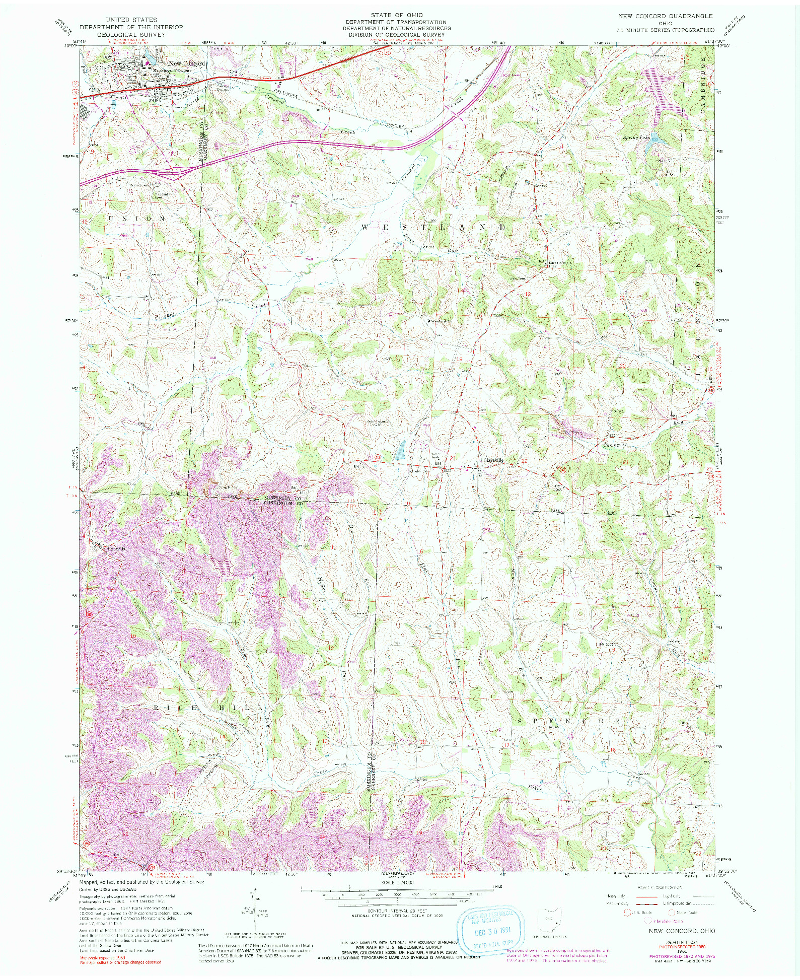USGS 1:24000-SCALE QUADRANGLE FOR NEW CONCORD, OH 1961