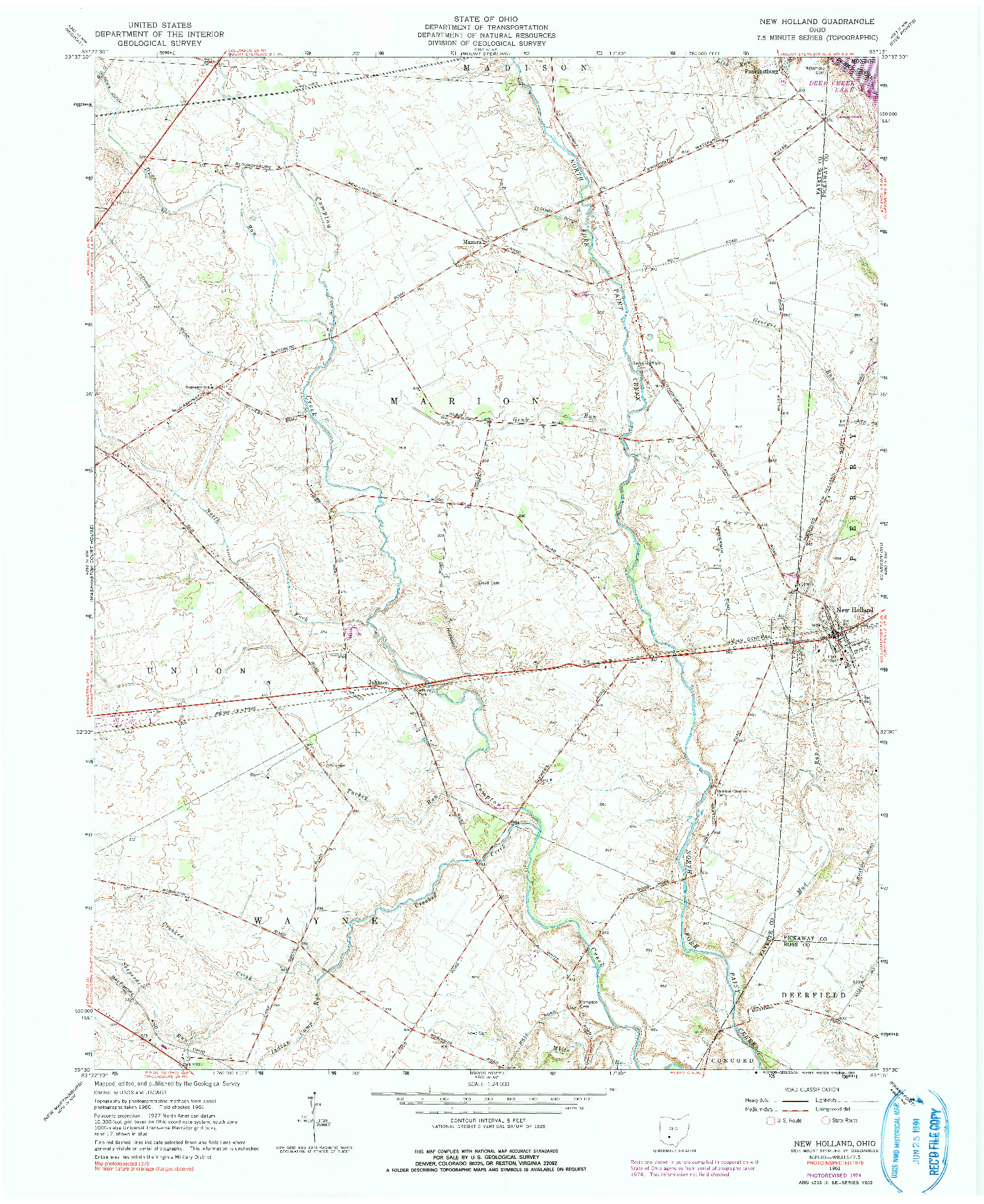 USGS 1:24000-SCALE QUADRANGLE FOR NEW HOLLAND, OH 1961