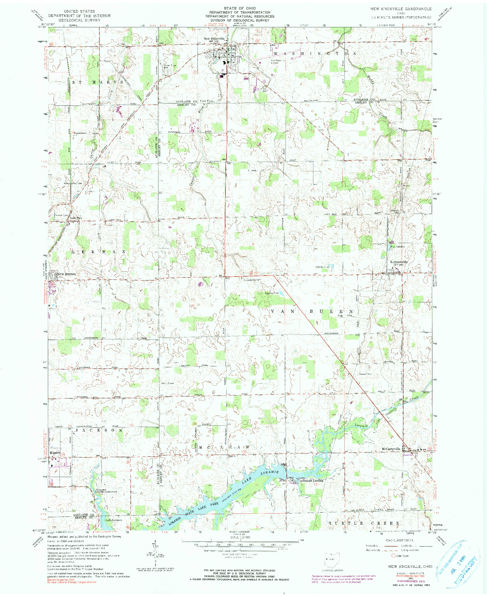 USGS 1:24000-SCALE QUADRANGLE FOR NEW KNOXVILLE, OH 1961