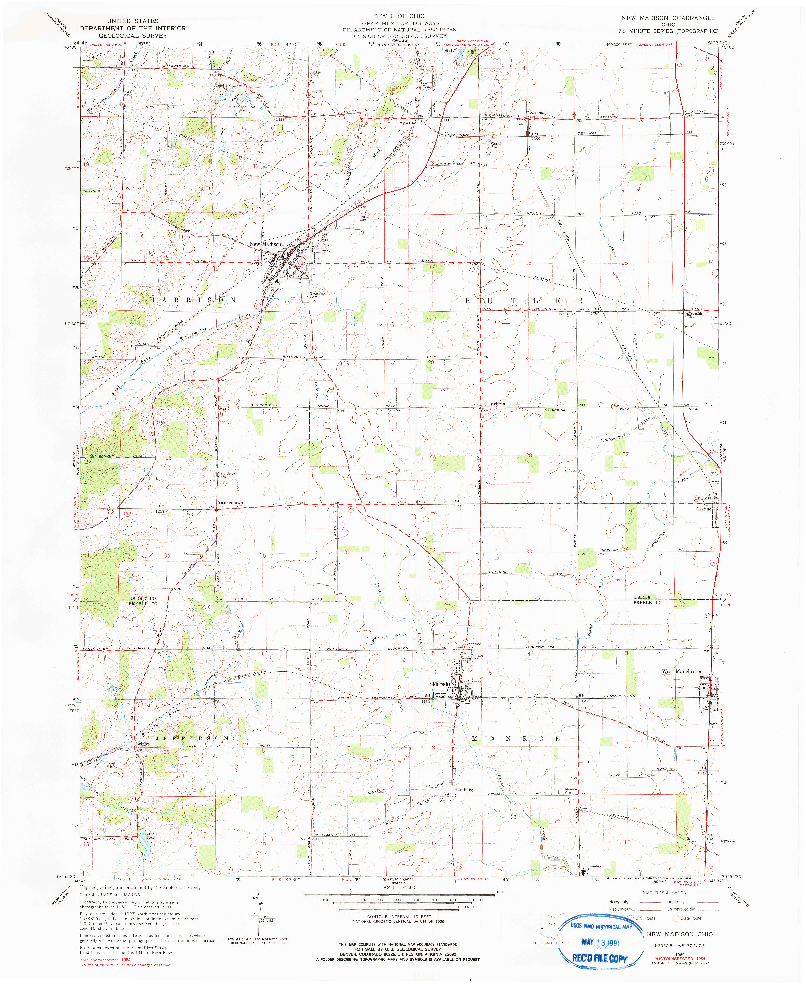 USGS 1:24000-SCALE QUADRANGLE FOR NEW MADISON, OH 1960