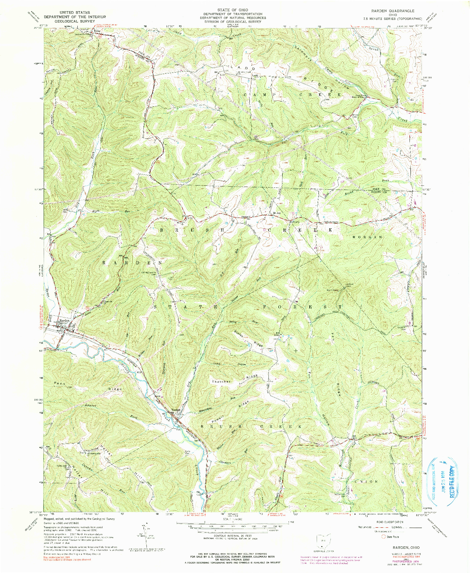 USGS 1:24000-SCALE QUADRANGLE FOR RARDEN, OH 1961