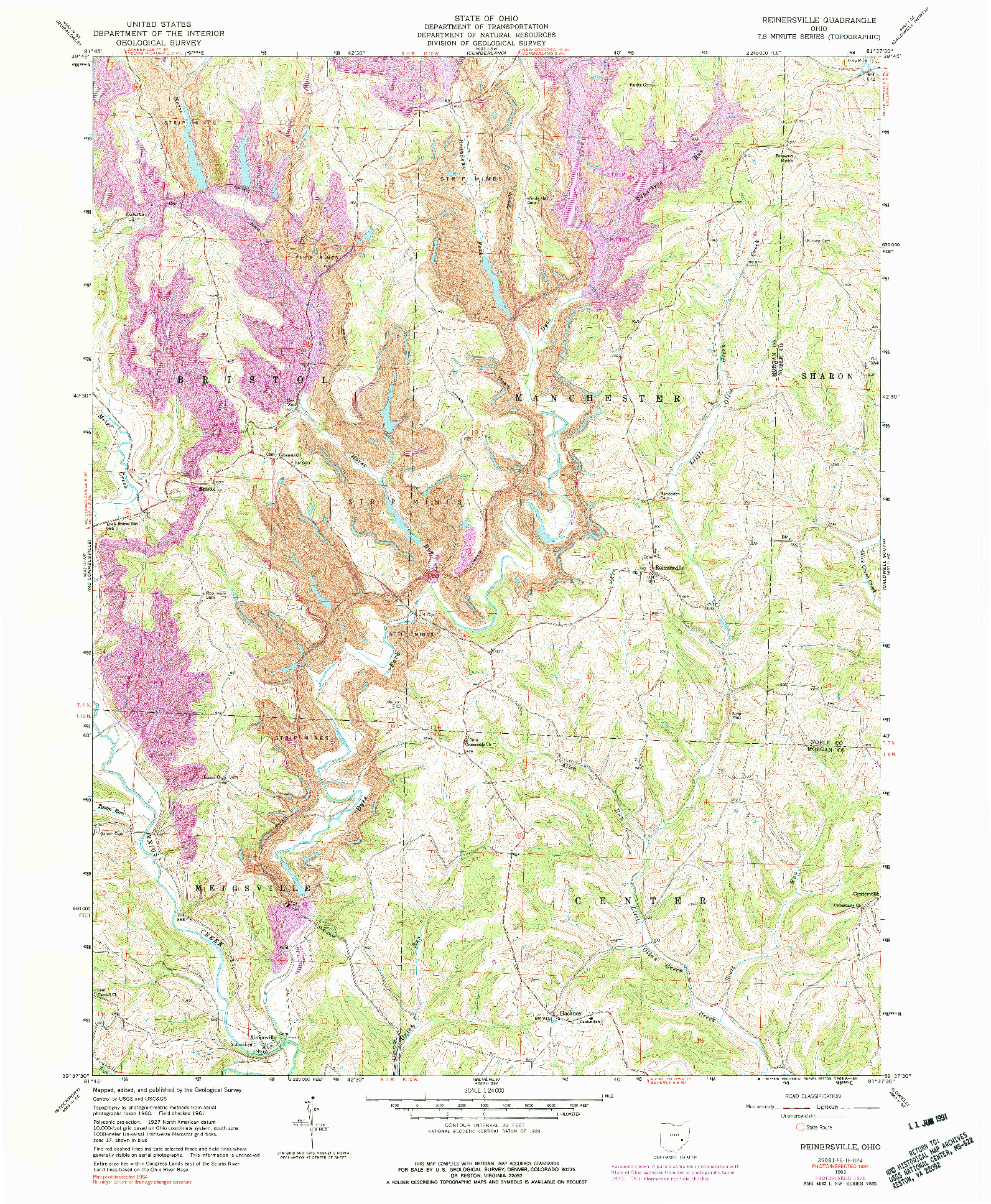 USGS 1:24000-SCALE QUADRANGLE FOR REINERSVILLE, OH 1961
