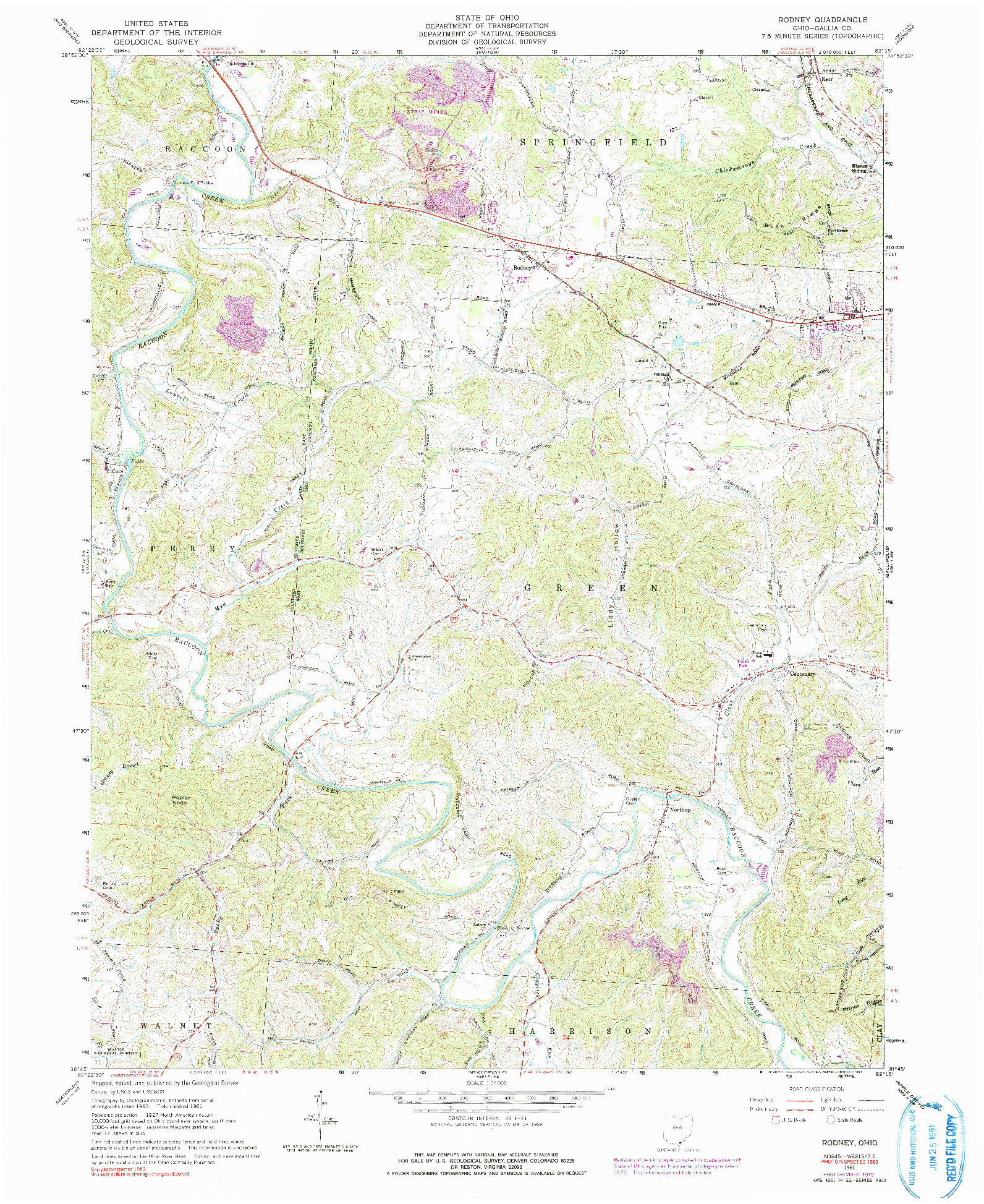 USGS 1:24000-SCALE QUADRANGLE FOR RODNEY, OH 1961