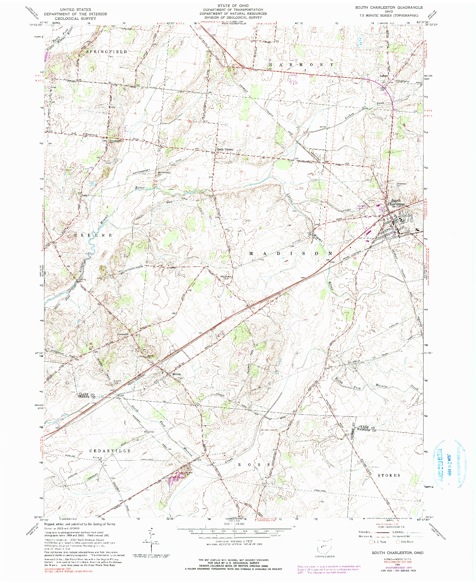 USGS 1:24000-SCALE QUADRANGLE FOR SOUTH CHARLESTON, OH 1961
