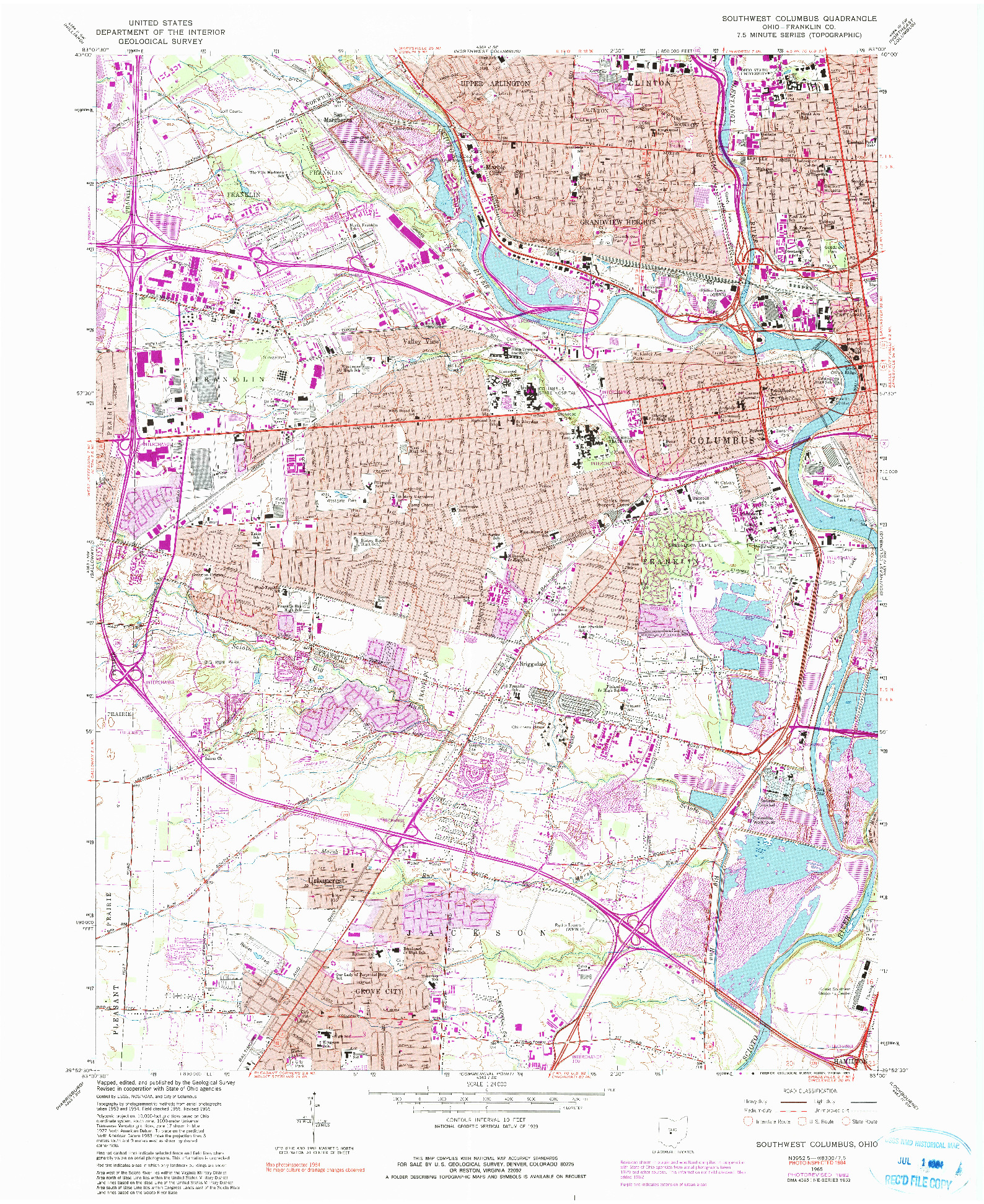 USGS 1:24000-SCALE QUADRANGLE FOR SOUTHWEST COLUMBUS, OH 1965