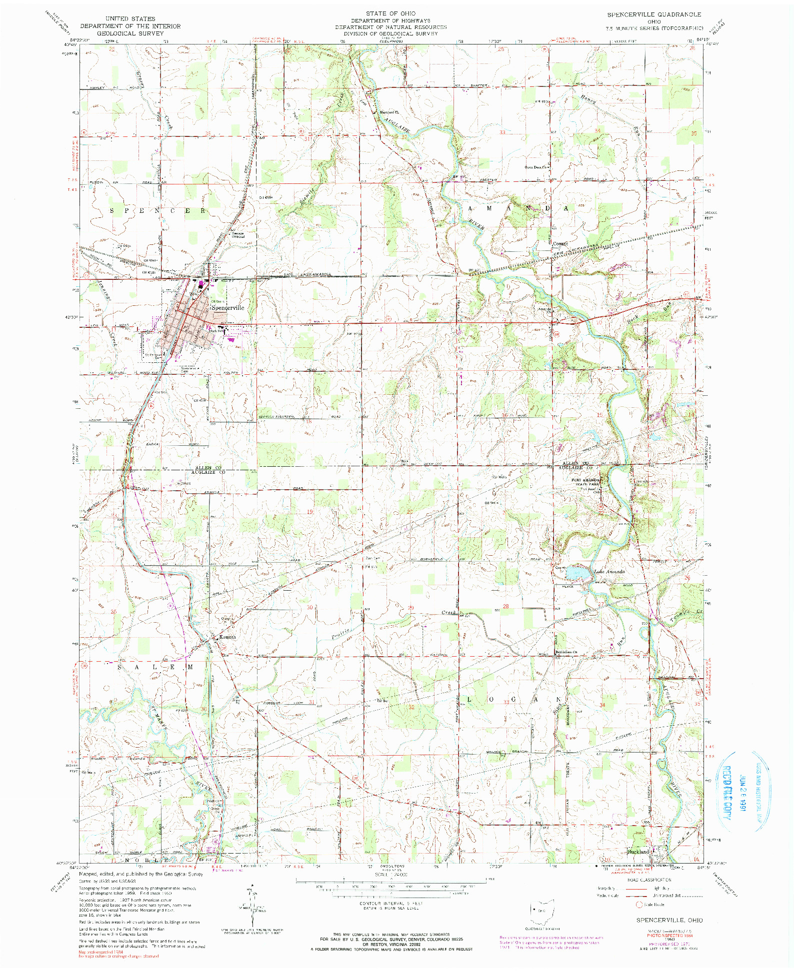 USGS 1:24000-SCALE QUADRANGLE FOR SPENCERVILLE, OH 1960