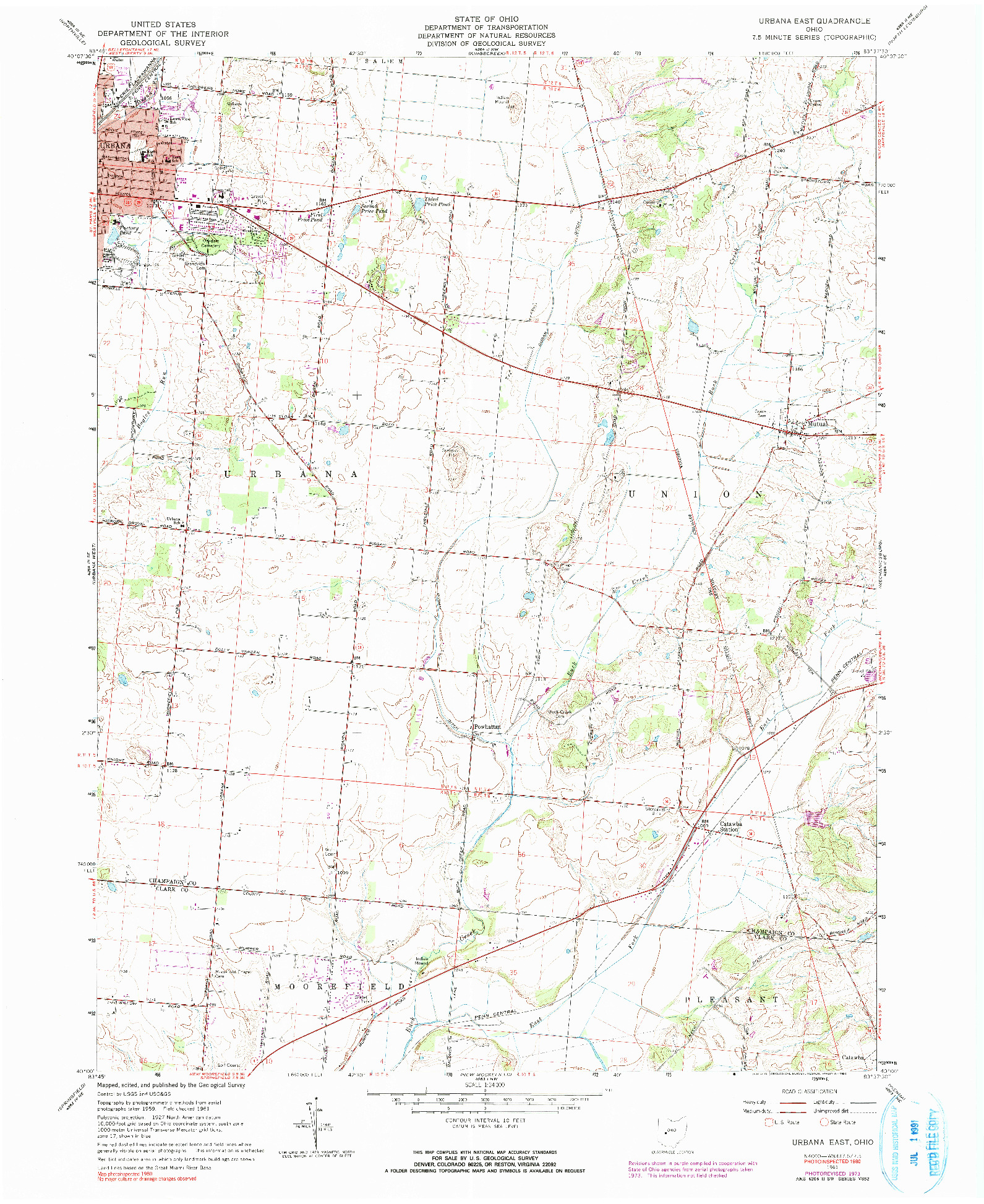 USGS 1:24000-SCALE QUADRANGLE FOR URBANA EAST, OH 1961