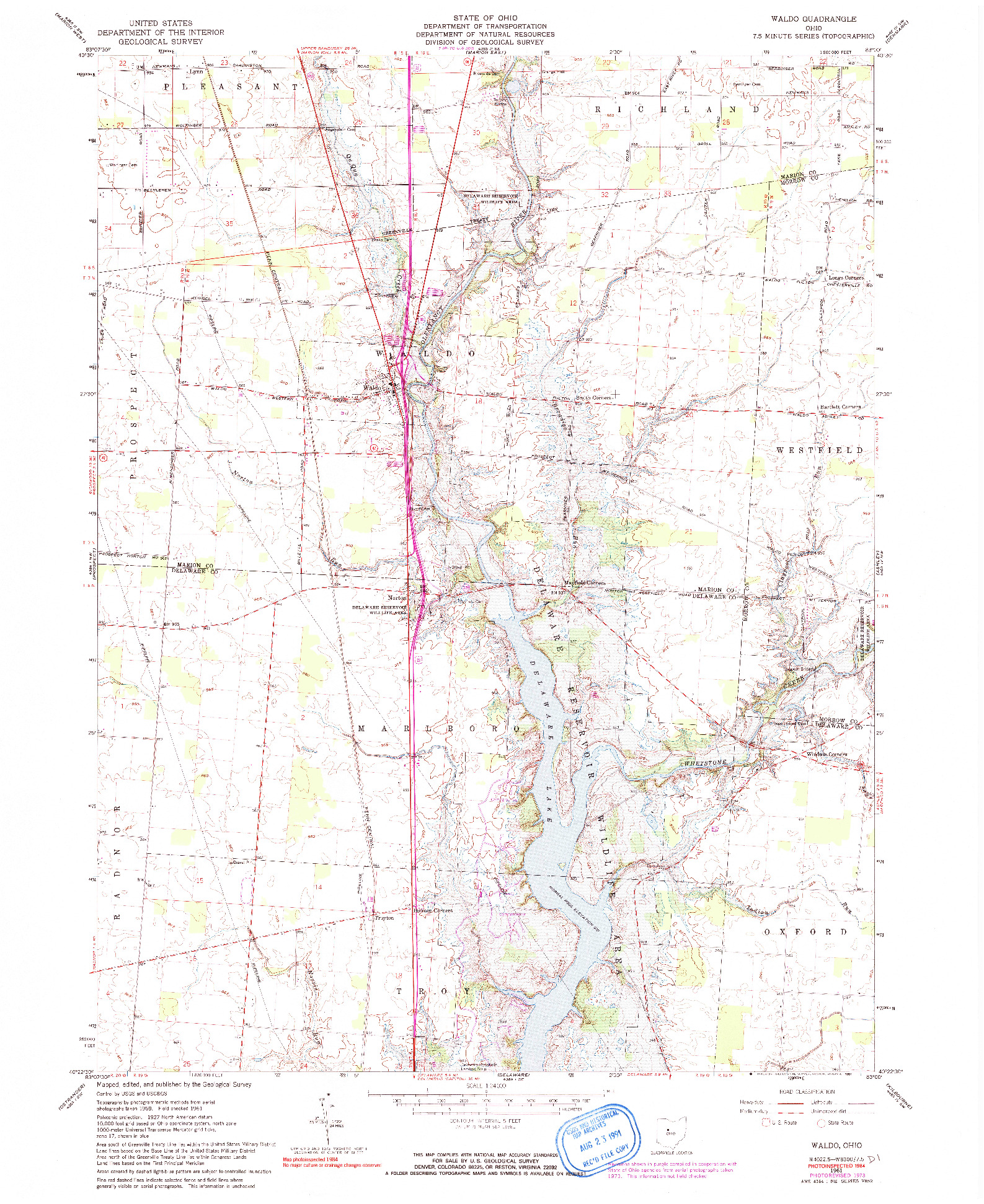 USGS 1:24000-SCALE QUADRANGLE FOR WALDO, OH 1961