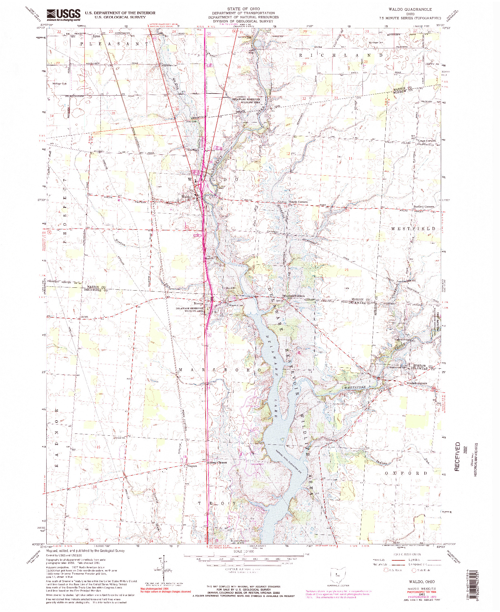 USGS 1:24000-SCALE QUADRANGLE FOR WALDO, OH 1961