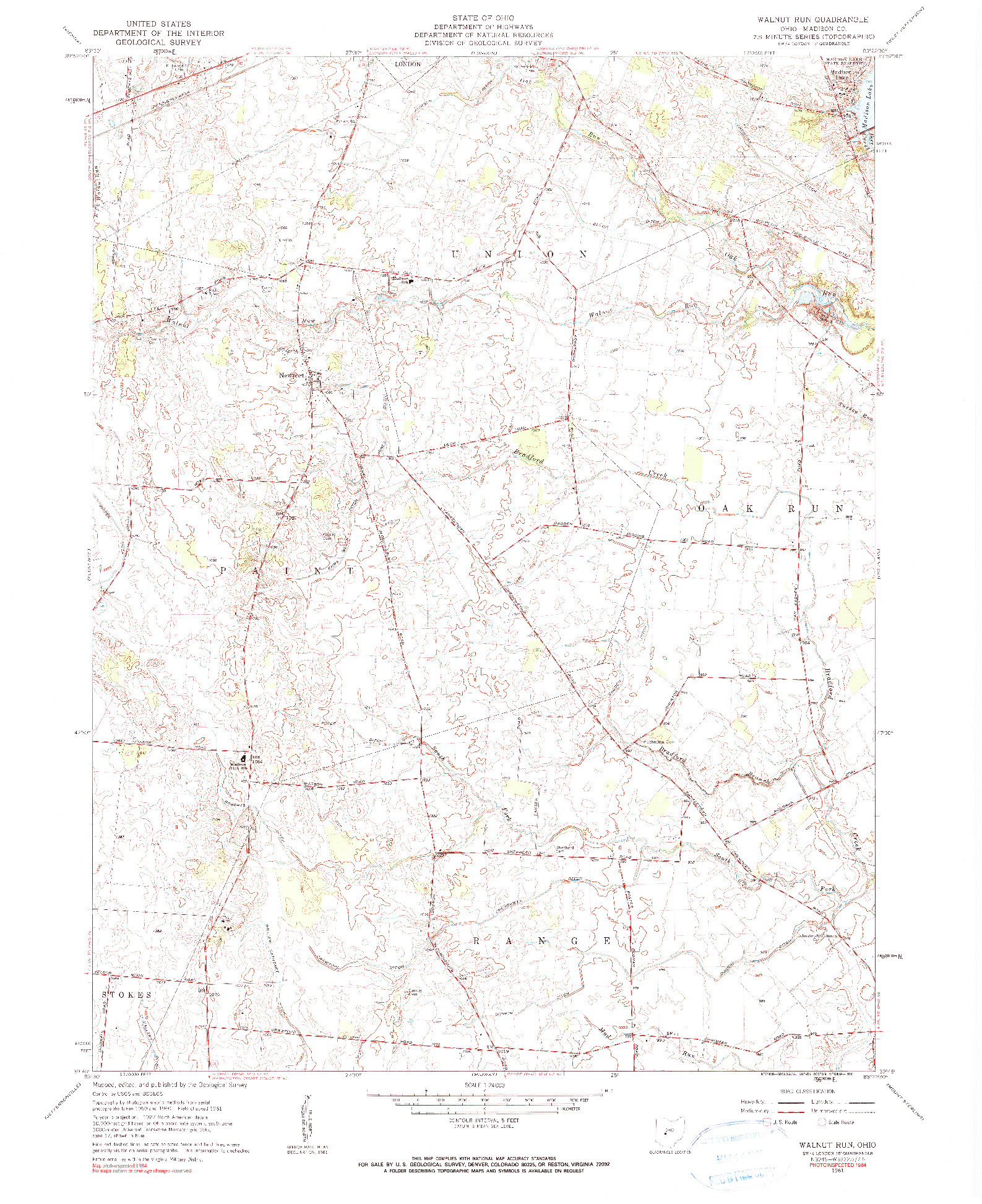 USGS 1:24000-SCALE QUADRANGLE FOR WALNUT RUN, OH 1961