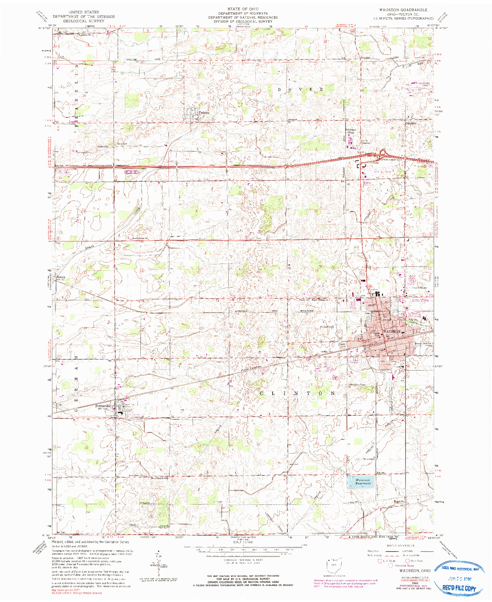 USGS 1:24000-SCALE QUADRANGLE FOR WAUSEON, OH 1960