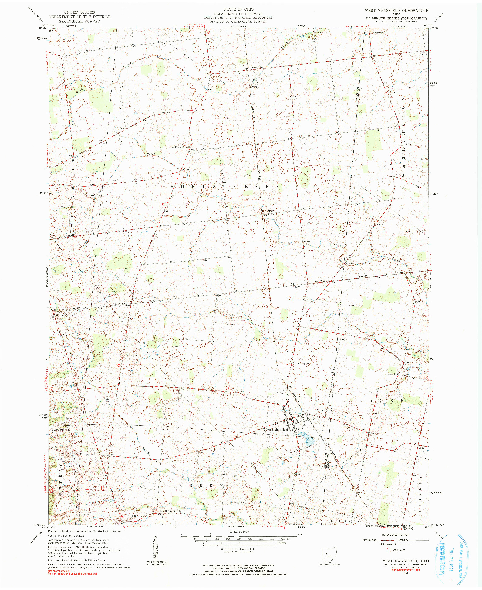 USGS 1:24000-SCALE QUADRANGLE FOR WEST MANSFIELD, OH 1961