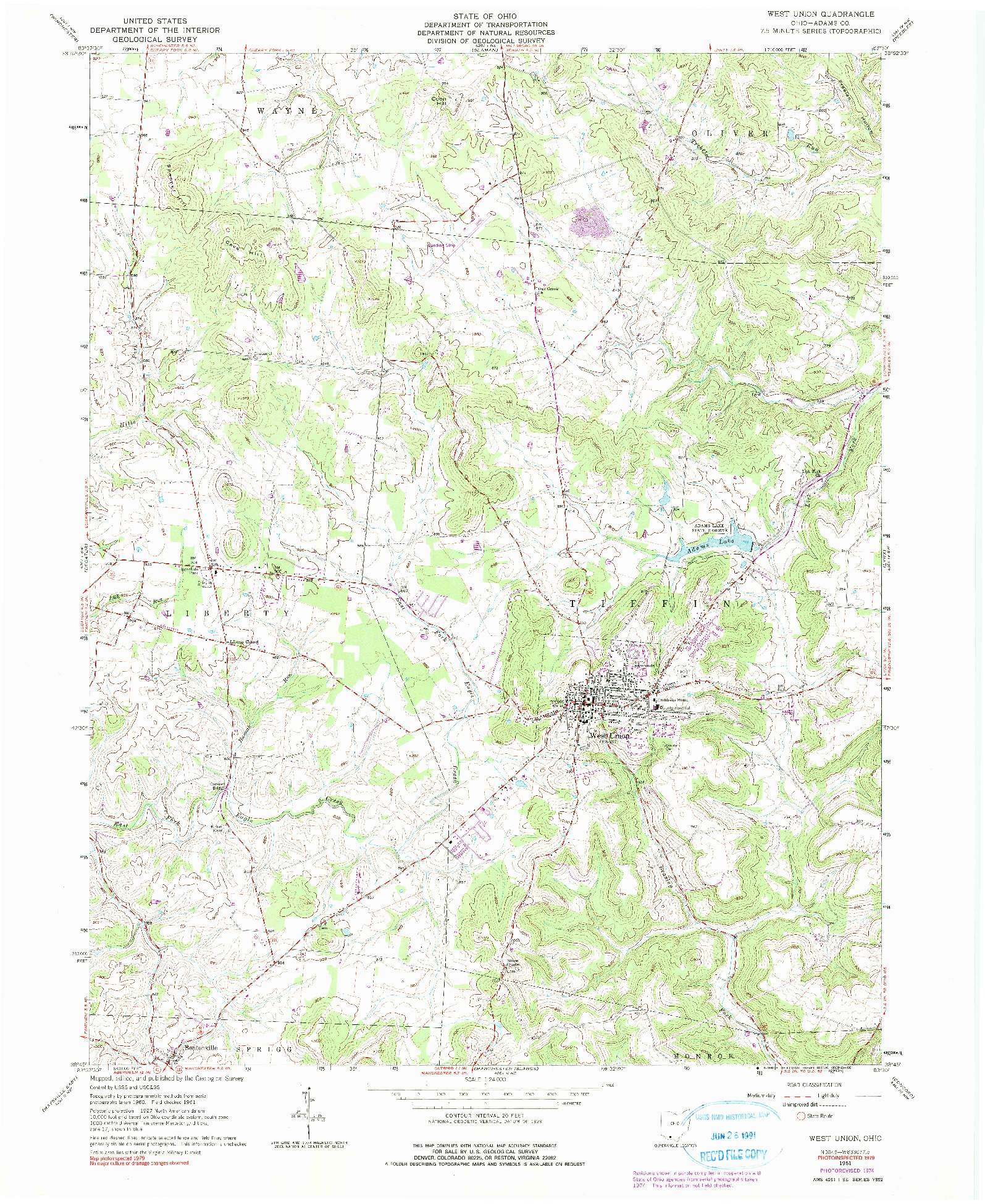 USGS 1:24000-SCALE QUADRANGLE FOR WEST UNION, OH 1961