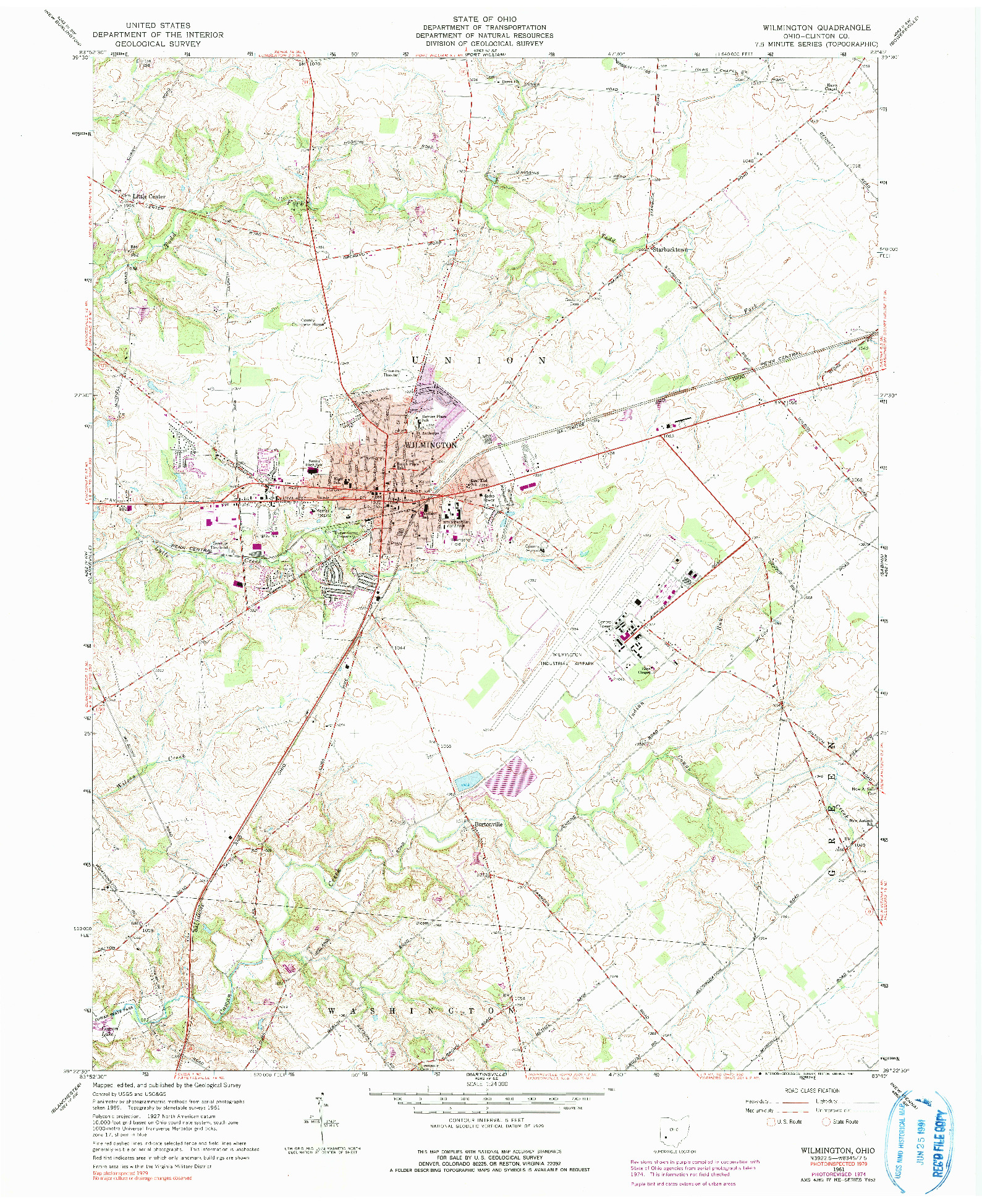 USGS 1:24000-SCALE QUADRANGLE FOR WILMINGTON, OH 1961