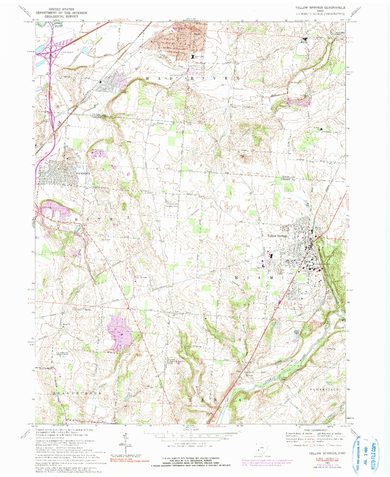 USGS 1:24000-SCALE QUADRANGLE FOR YELLOW SPRINGS, OH 1968