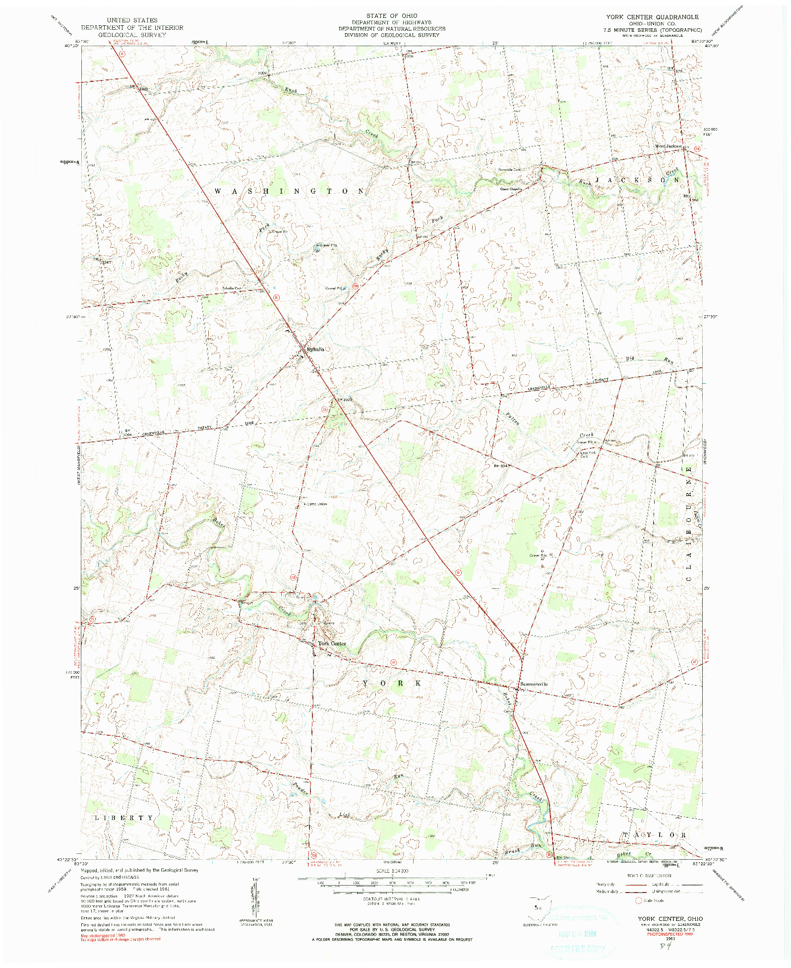 USGS 1:24000-SCALE QUADRANGLE FOR YORK CENTER, OH 1961