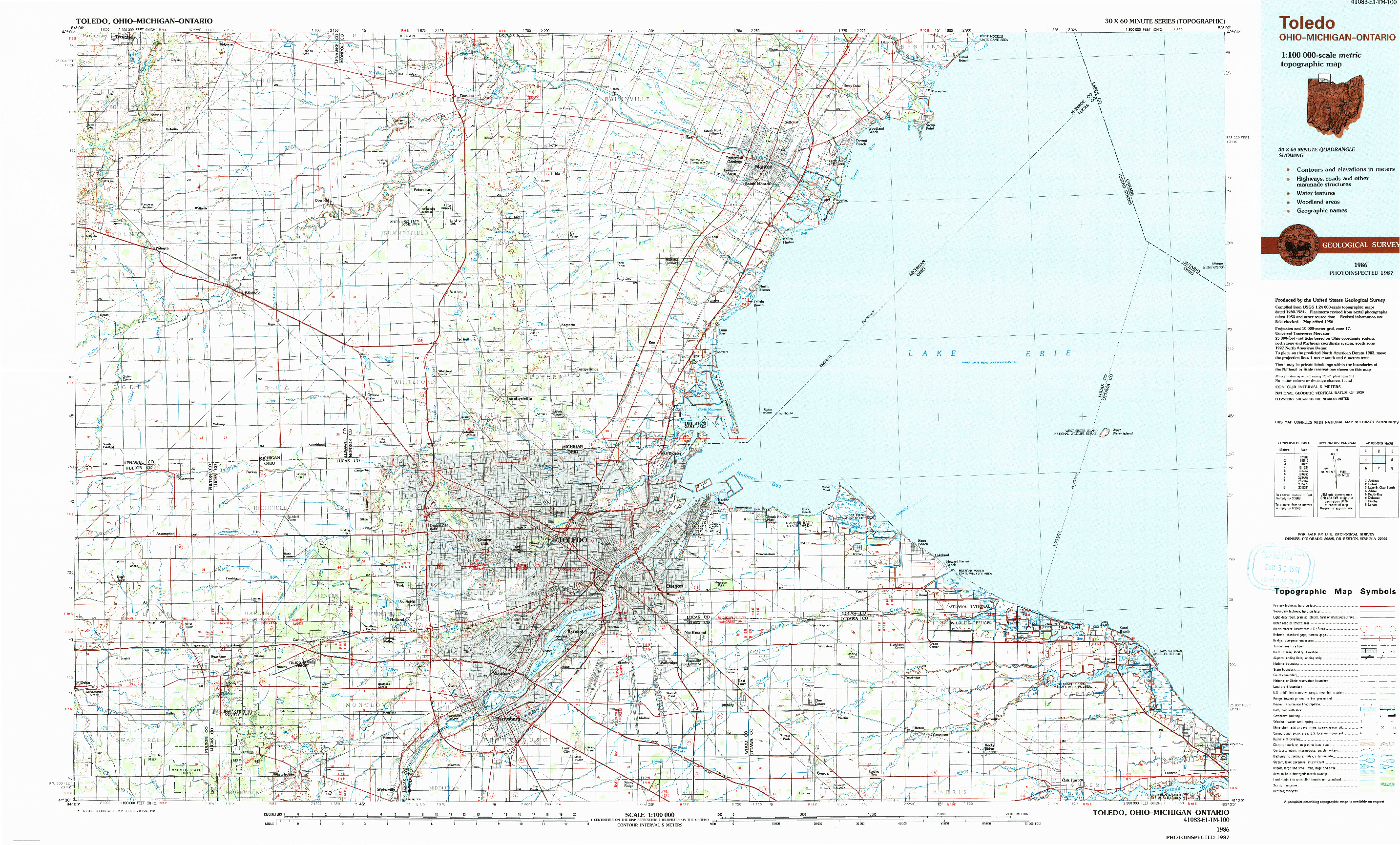 USGS 1:100000-SCALE QUADRANGLE FOR TOLEDO, OH 1986