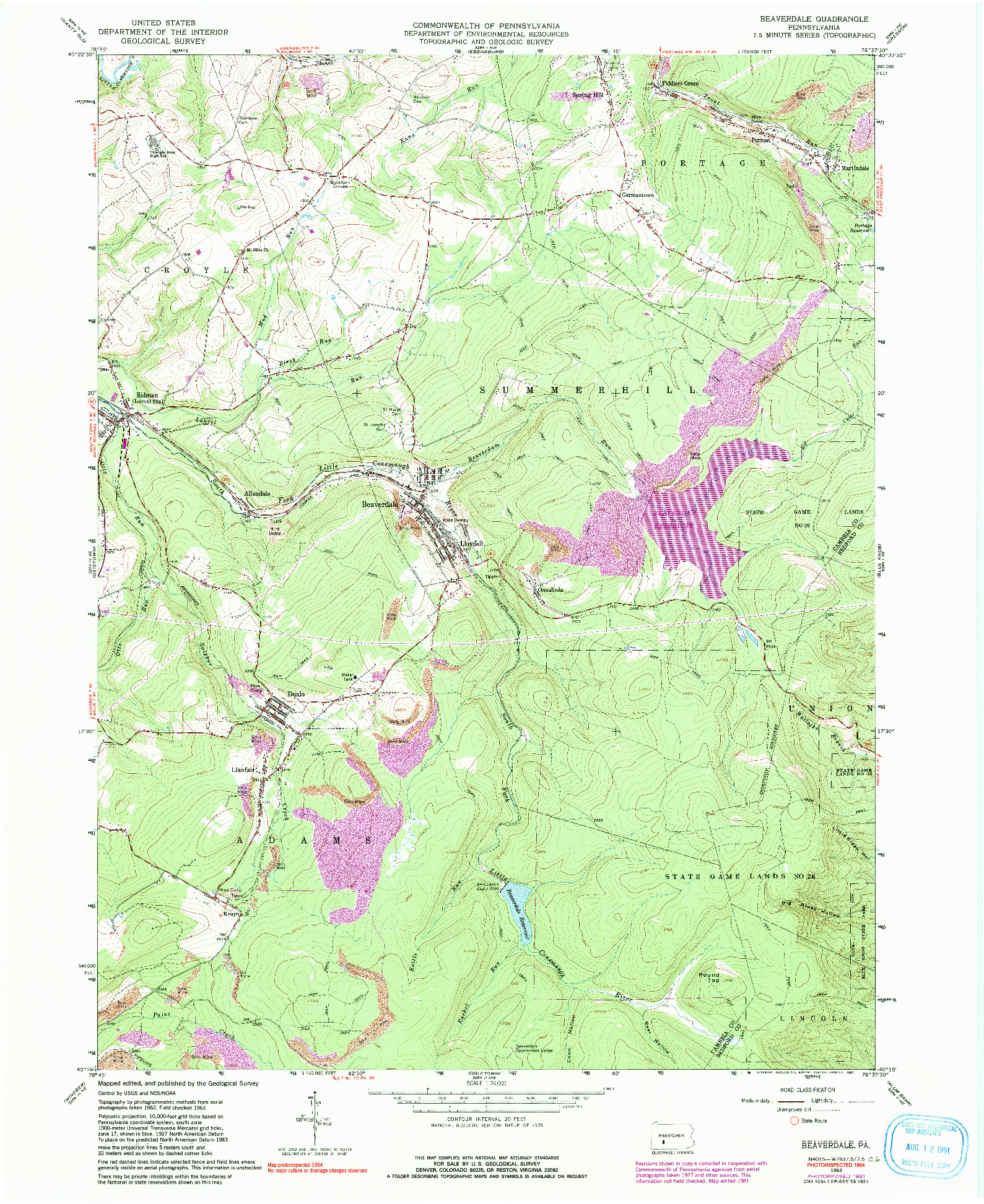 USGS 1:24000-SCALE QUADRANGLE FOR BEAVERDALE, PA 1963