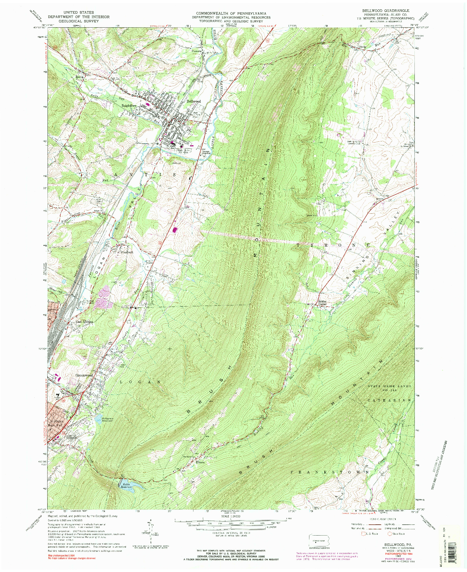 USGS 1:24000-SCALE QUADRANGLE FOR BELLWOOD, PA 1963