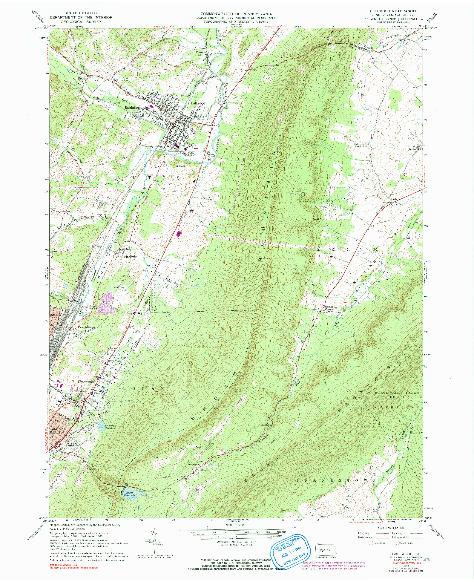 USGS 1:24000-SCALE QUADRANGLE FOR BELLWOOD, PA 1963