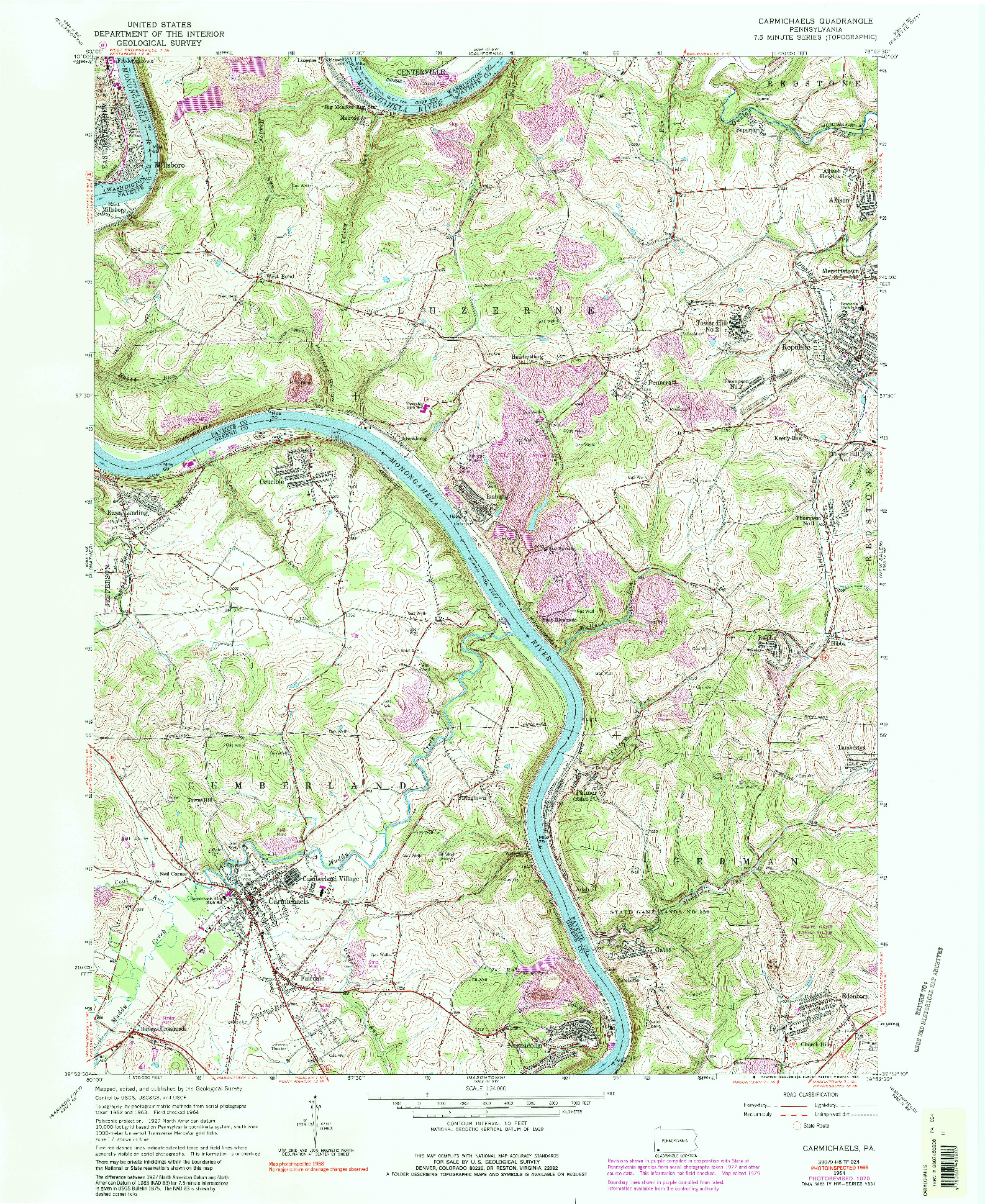 USGS 1:24000-SCALE QUADRANGLE FOR CARMICHAELS, PA 1964