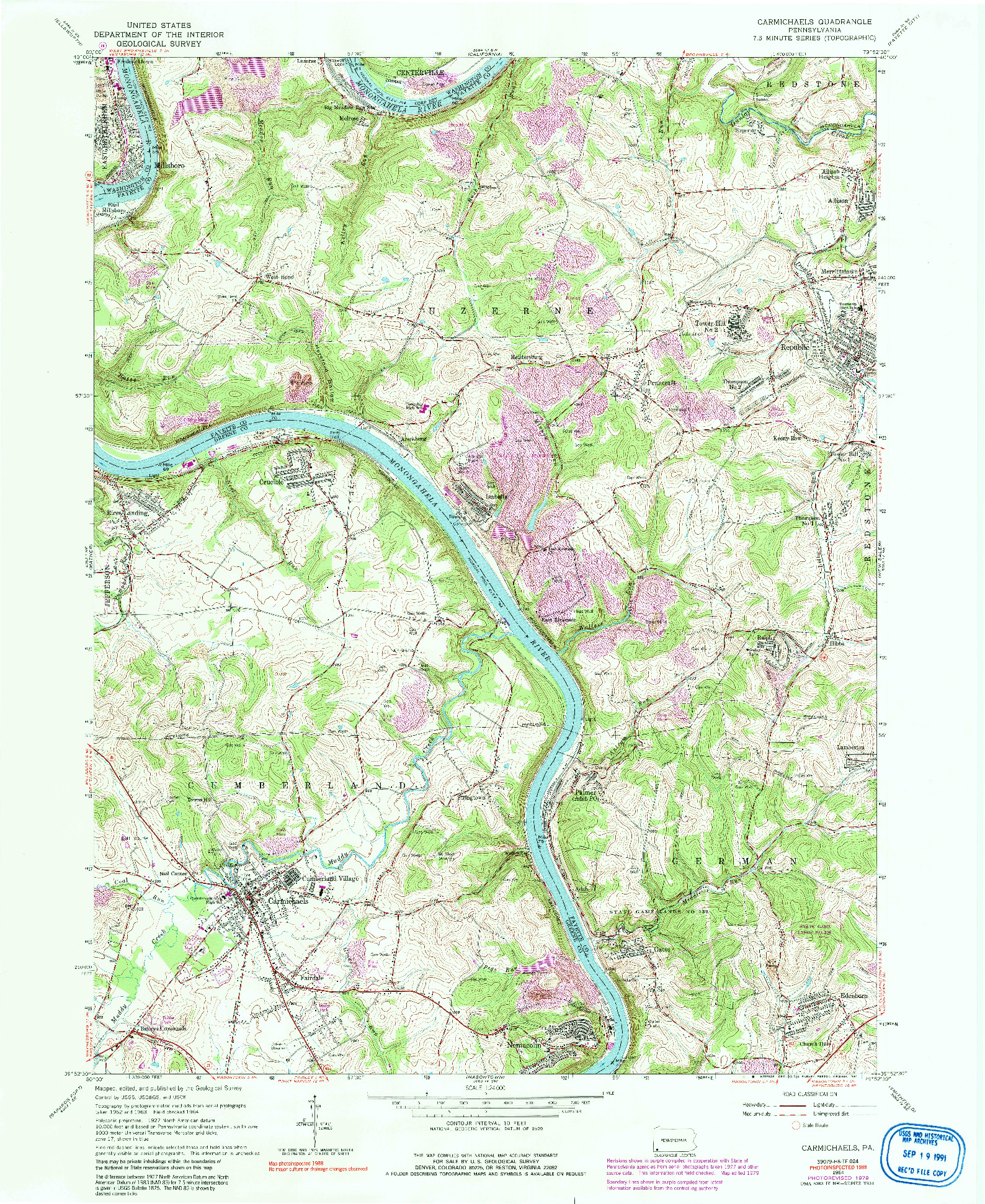 USGS 1:24000-SCALE QUADRANGLE FOR CARMICHAELS, PA 1964