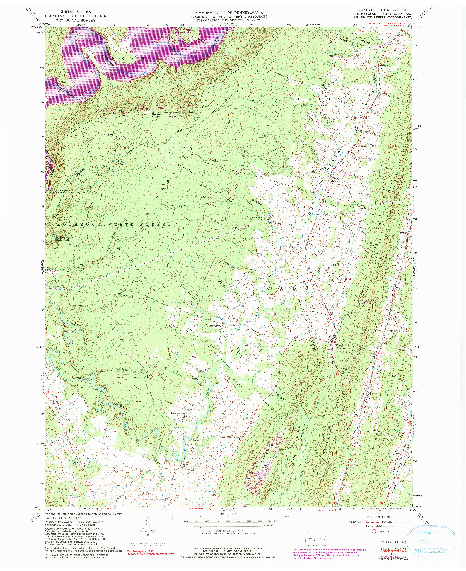 USGS 1:24000-SCALE QUADRANGLE FOR CASSVILLE, PA 1963