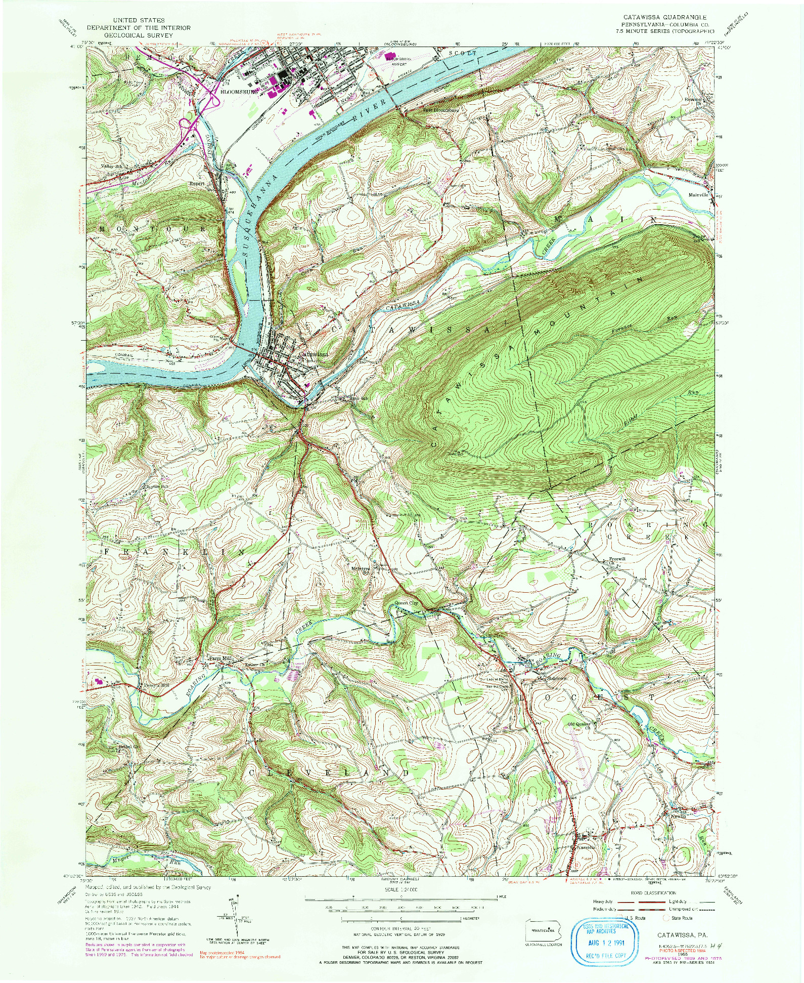 USGS 1:24000-SCALE QUADRANGLE FOR CATAWISSA, PA 1955