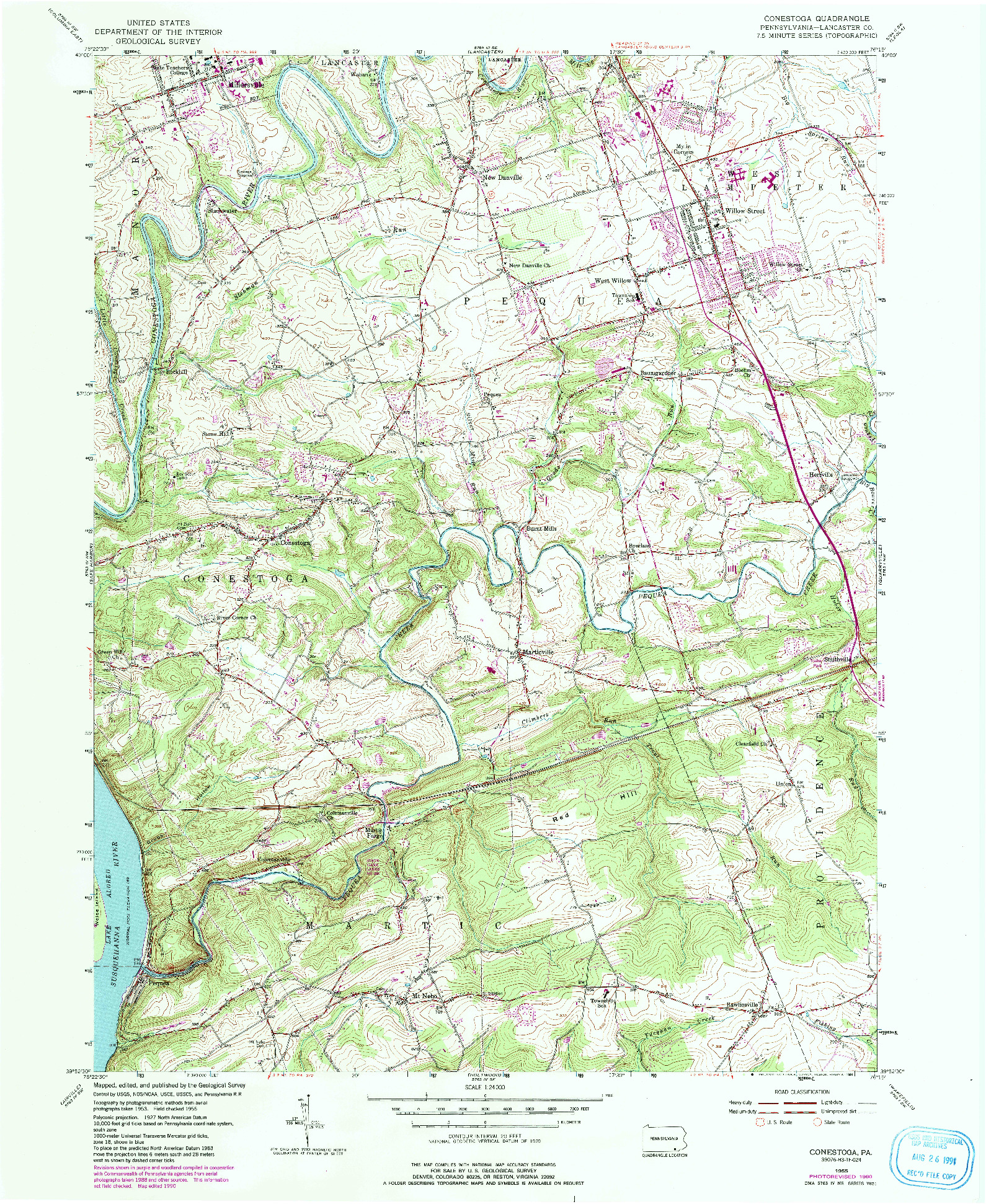 USGS 1:24000-SCALE QUADRANGLE FOR CONESTOGA, PA 1955