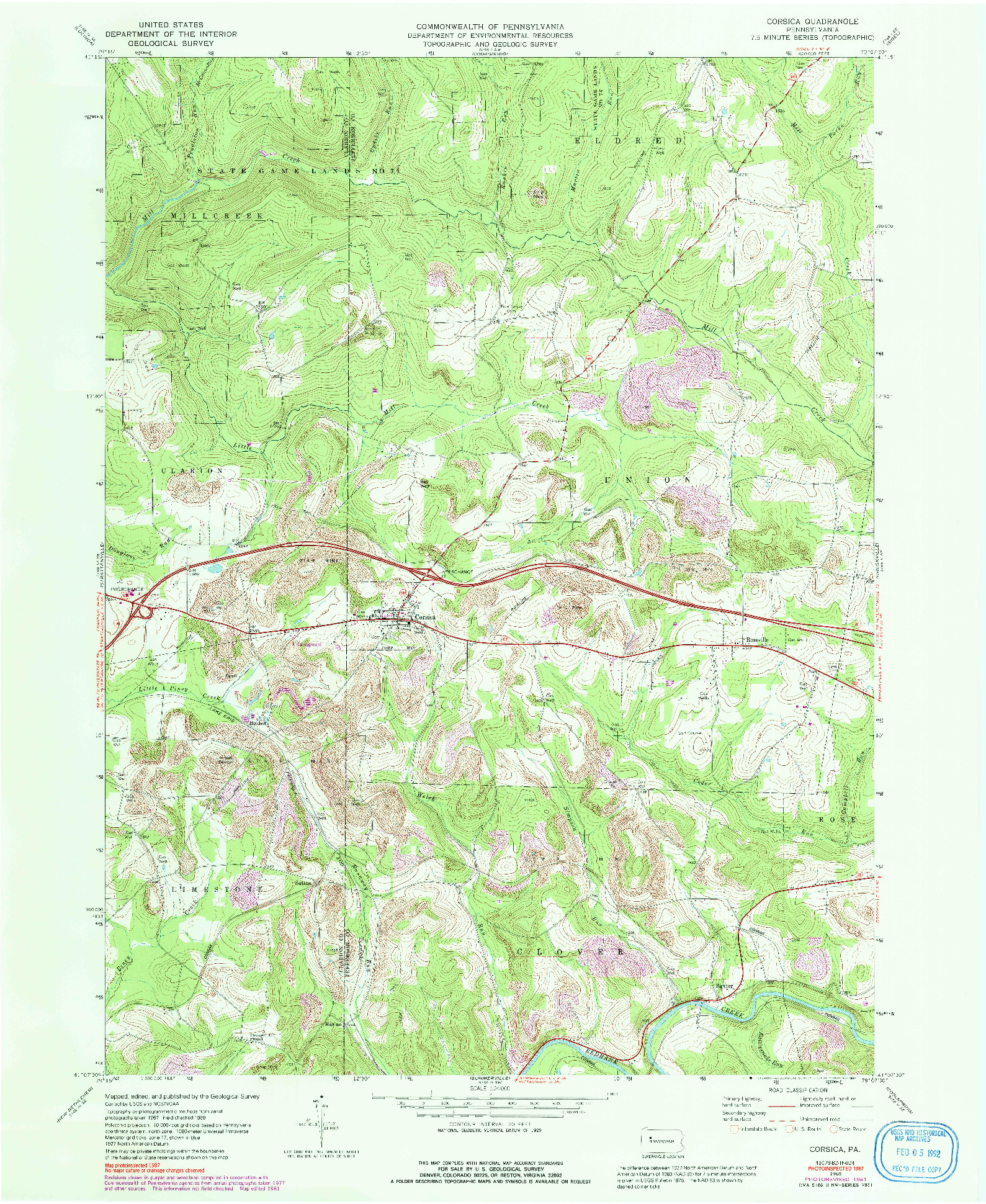 USGS 1:24000-SCALE QUADRANGLE FOR CORSICA, PA 1969