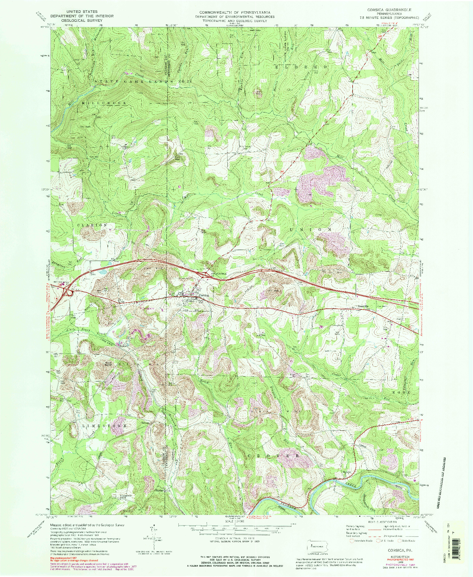 USGS 1:24000-SCALE QUADRANGLE FOR CORSICA, PA 1969